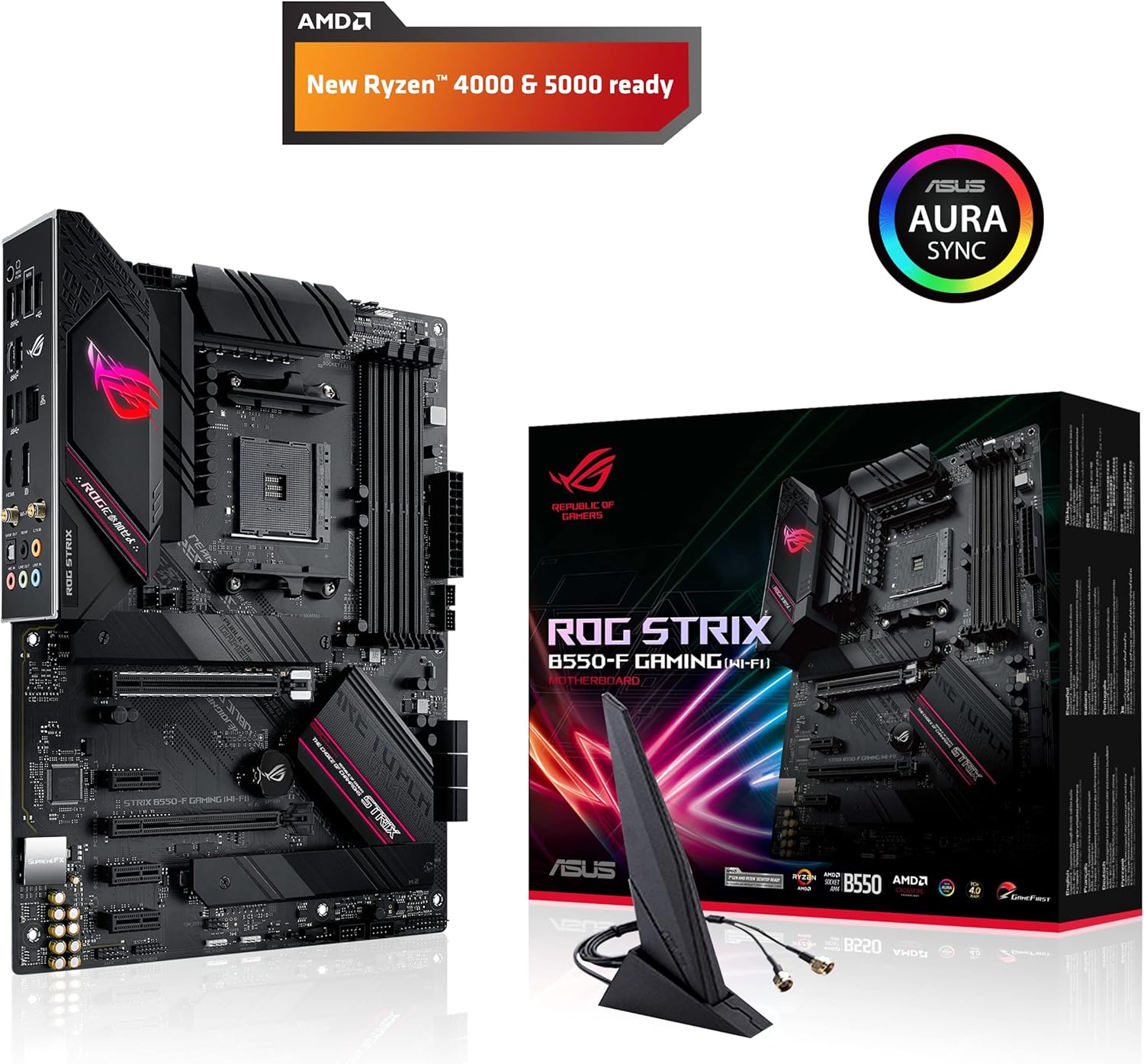 ASUS ROG Strix B550-F Gaming (WiFi 6) AMD AM4 Zen 3 Ryzen 5000 & 3rd Gen Ryzen ATX Gaming Motherboard (PCIe 4.0, 2.5Gb LAN, BIOS Flashback, HDMI 2.1, Addressable Gen 2 RGB Header and Aura Sync)