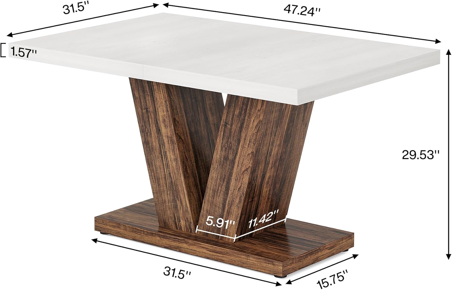 Tribesigns 47-Inch Dining Table for 4, White Kitchen Dinner Table with Heavy Duty Pedestal, Farmhouse Wooden Eating Table for Home, Dining Room, Small Space, White & Brown