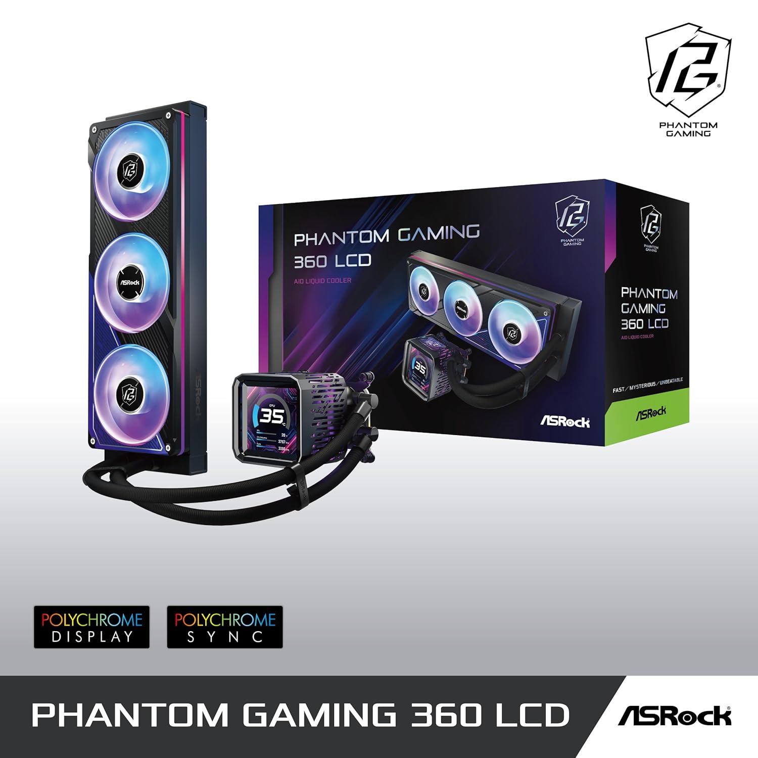 ASRock Phantom Gaming 360 LCD All-in-One CPU Liquid Cooler, 3.4