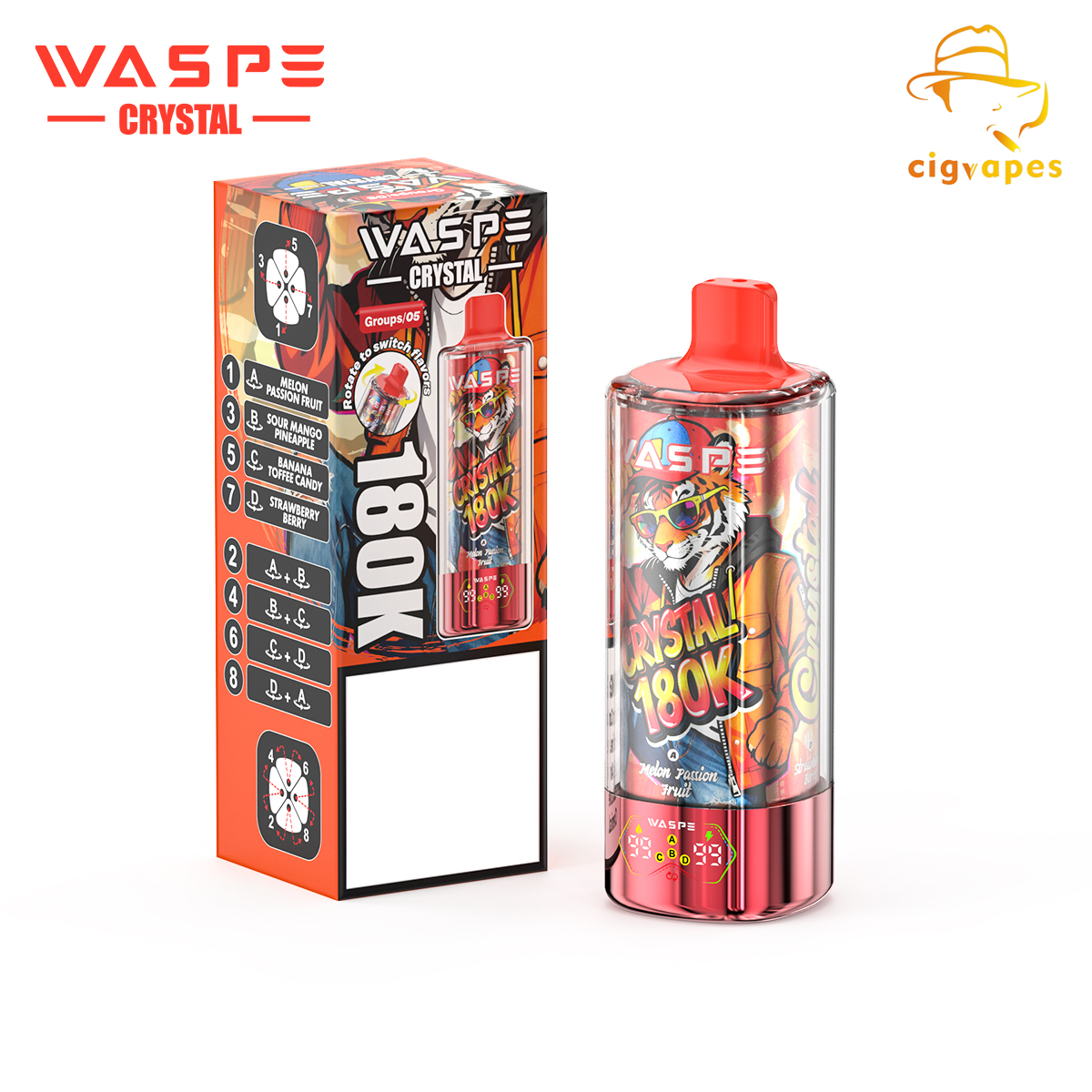 EU Warehouse Waspe Crystal 180k 8 In 1 Puffs 180000 Disposable Vapes Fruit Ice Combos