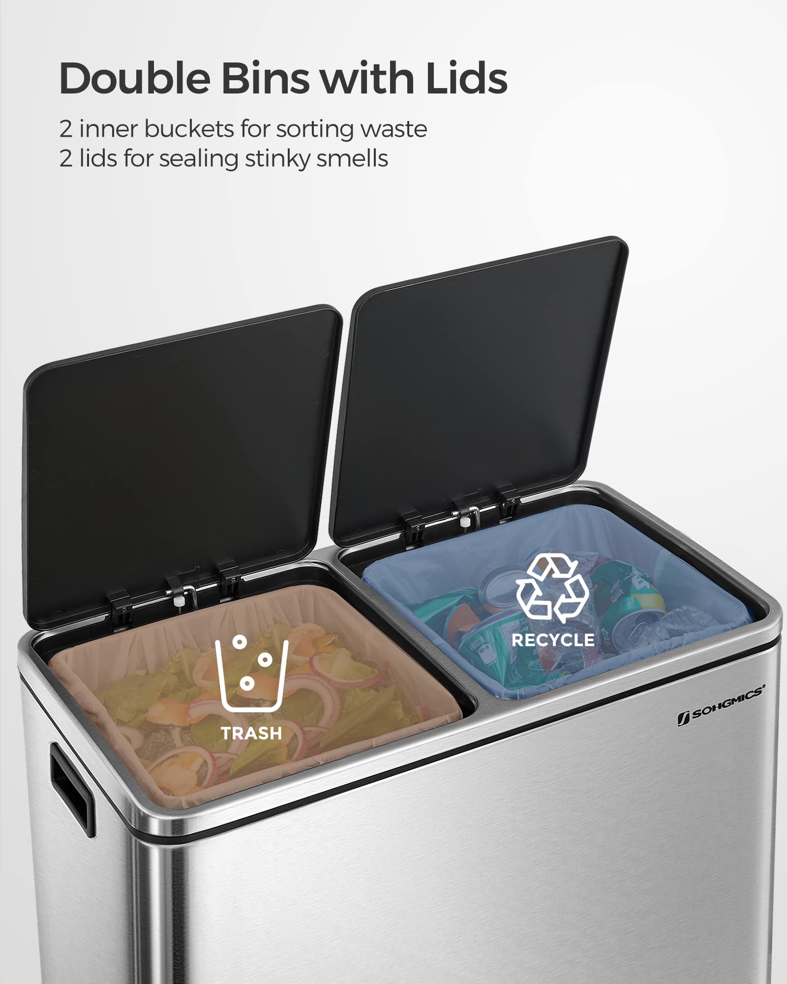 SONGMICS ULTB60NL Trash Can - 2x8 Gallon Kitchen Garbage Bin
