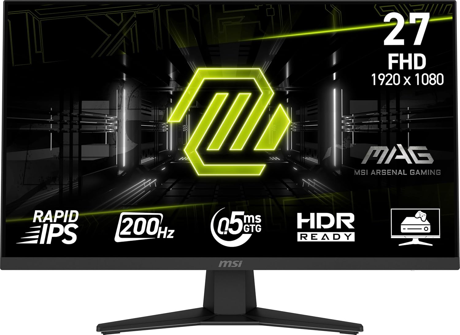 msi MAG 274F 27-inch 1920 x 1080 (FHD) Gaming Office Monitor, 200Hz, Adaptive Sync, HDR Ready, HDMI, VGA Port, VESA Mountable, Tilt, 4-Side Slim Bezel,0.5ms, Black