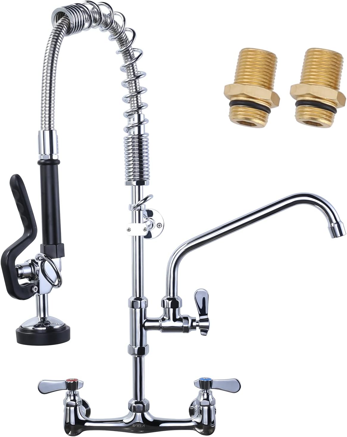 Commercial Kitchen Faucet Wall Mount with Pre-Rinse Sprayer 8 Inch Center Wall Mount Kitchen Sink Faucet with 9.6