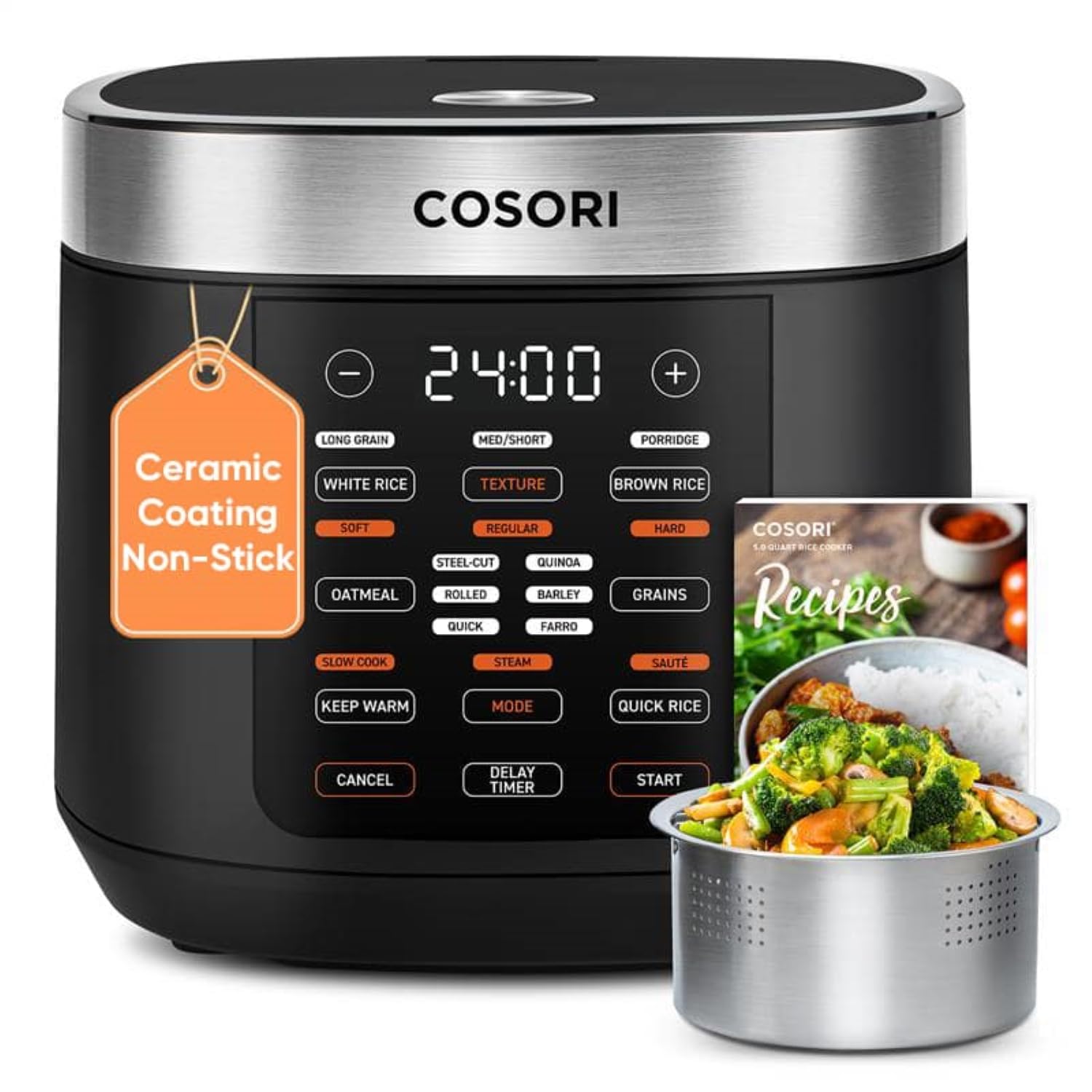 COSORI Rice Cooker 10 Cup with Fuzzy Logic & Steamer