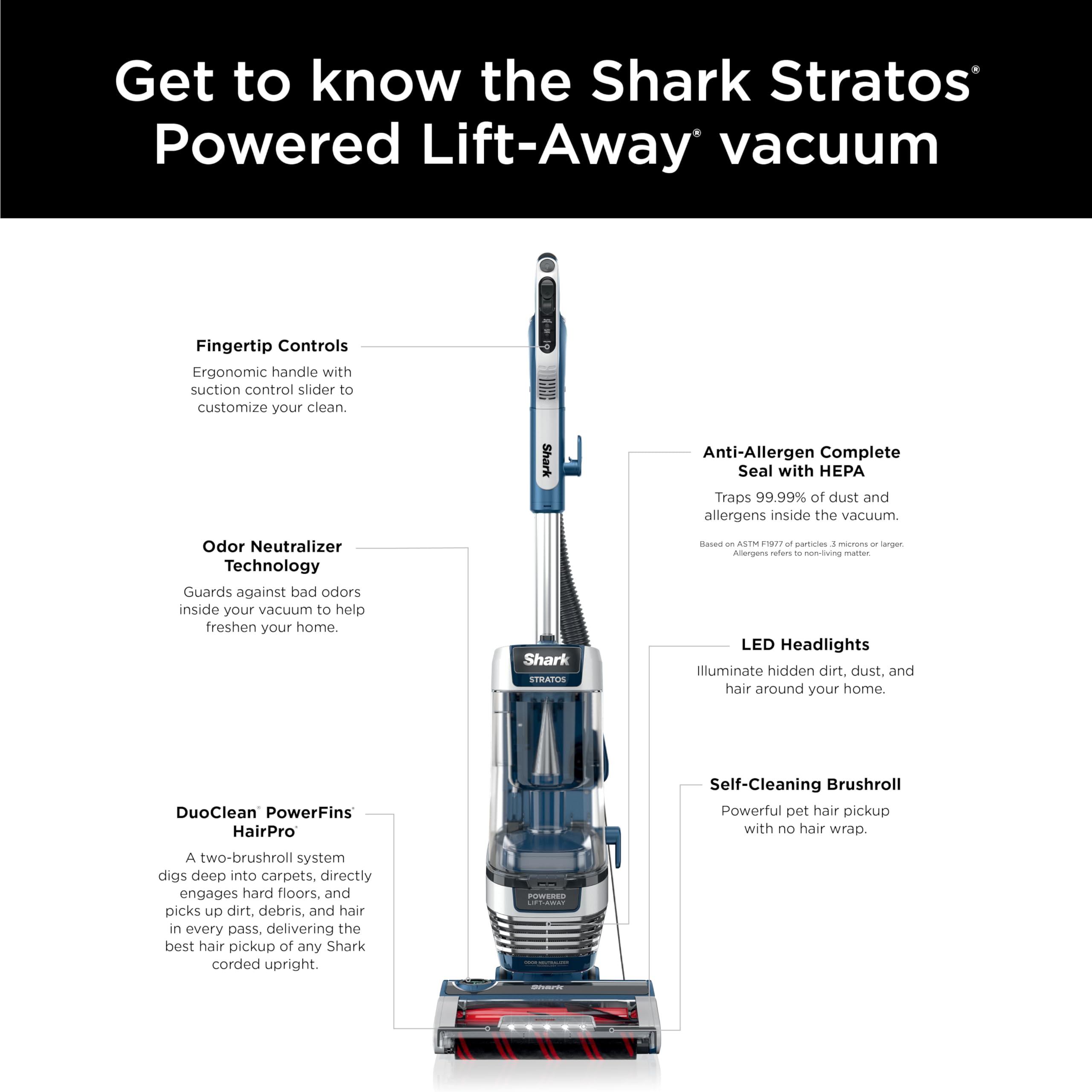 SHARK Upright Vacuum Stratos with DuoClean PowerFins Navy