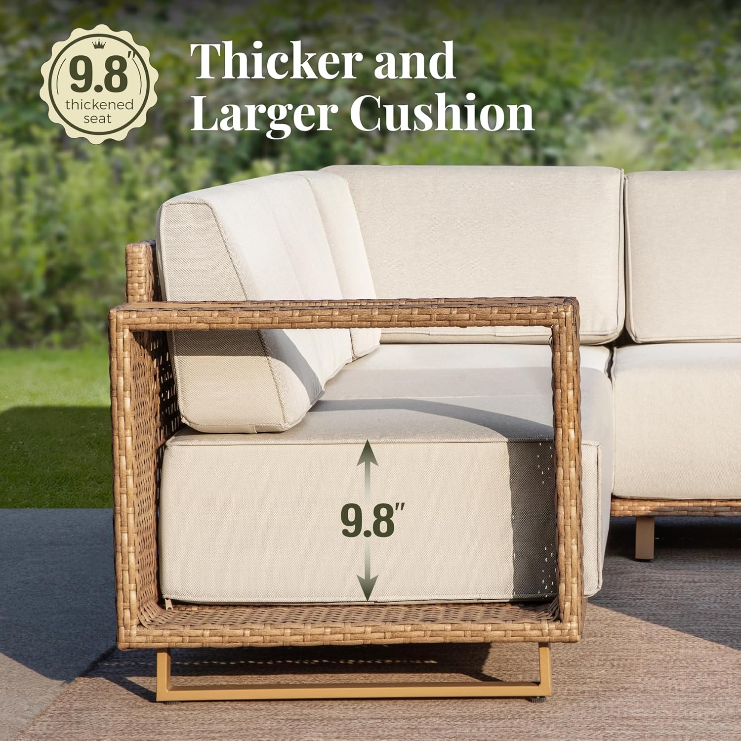 MIXPATIO Patio Sectional Furniture Set, 6 Piece Outdoor Wicker Sofa Couch Set, Yellow Rattan Modular Outdoor Conversation Sets with 10