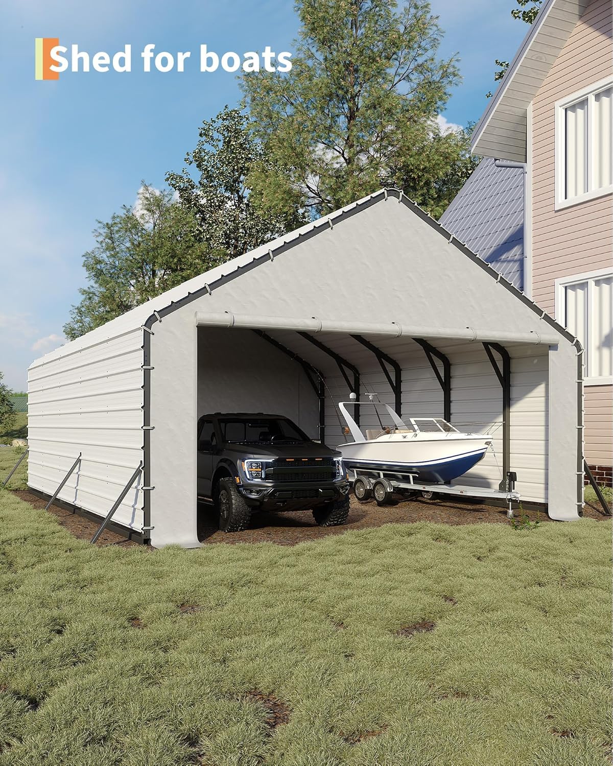 Door Panels with Zippers for Metal Carport,20x25ft & 20x20ft Heavy Duty 200g PE Tarp Enclosure with Zippered Front & Back - Waterproof White Cover for Carport Garage, Equipment Shelter,20FT Width