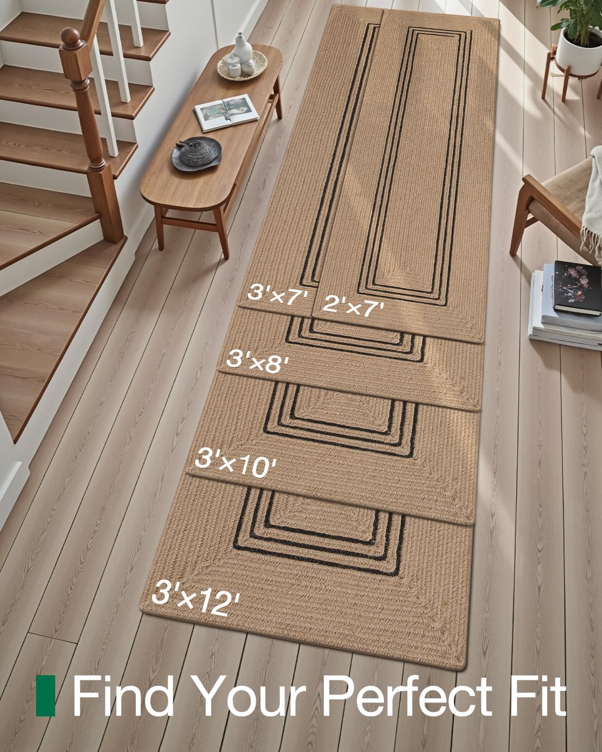 LUMI 3x8 Jute Runner Rug Non Slip for Hallway, Natural Rustic Carpet No Shedding, Farmhouse Braided Area Mat Indoor High Traffic for Living Room, Entryway, Kitchen, Laundry