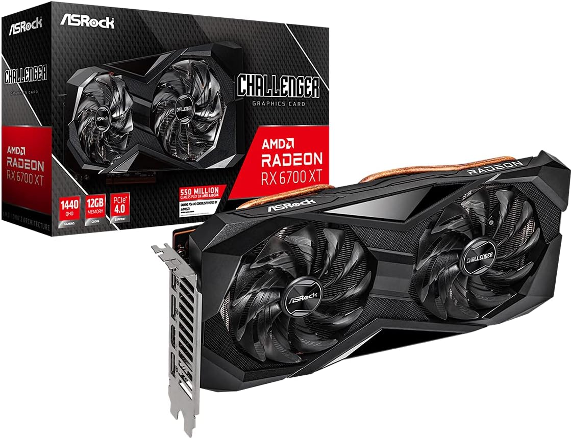 ASRock Radeon RX 6700 XT Challenger D 12GB OC Graphics Card, 2615 MHz Boost Clock, 12GB GDDR6, AMD RDNA 2, DisplayPort 1.4, HDMI 2.1 VRR, PCIe 4.0, Dual Fan Cooling