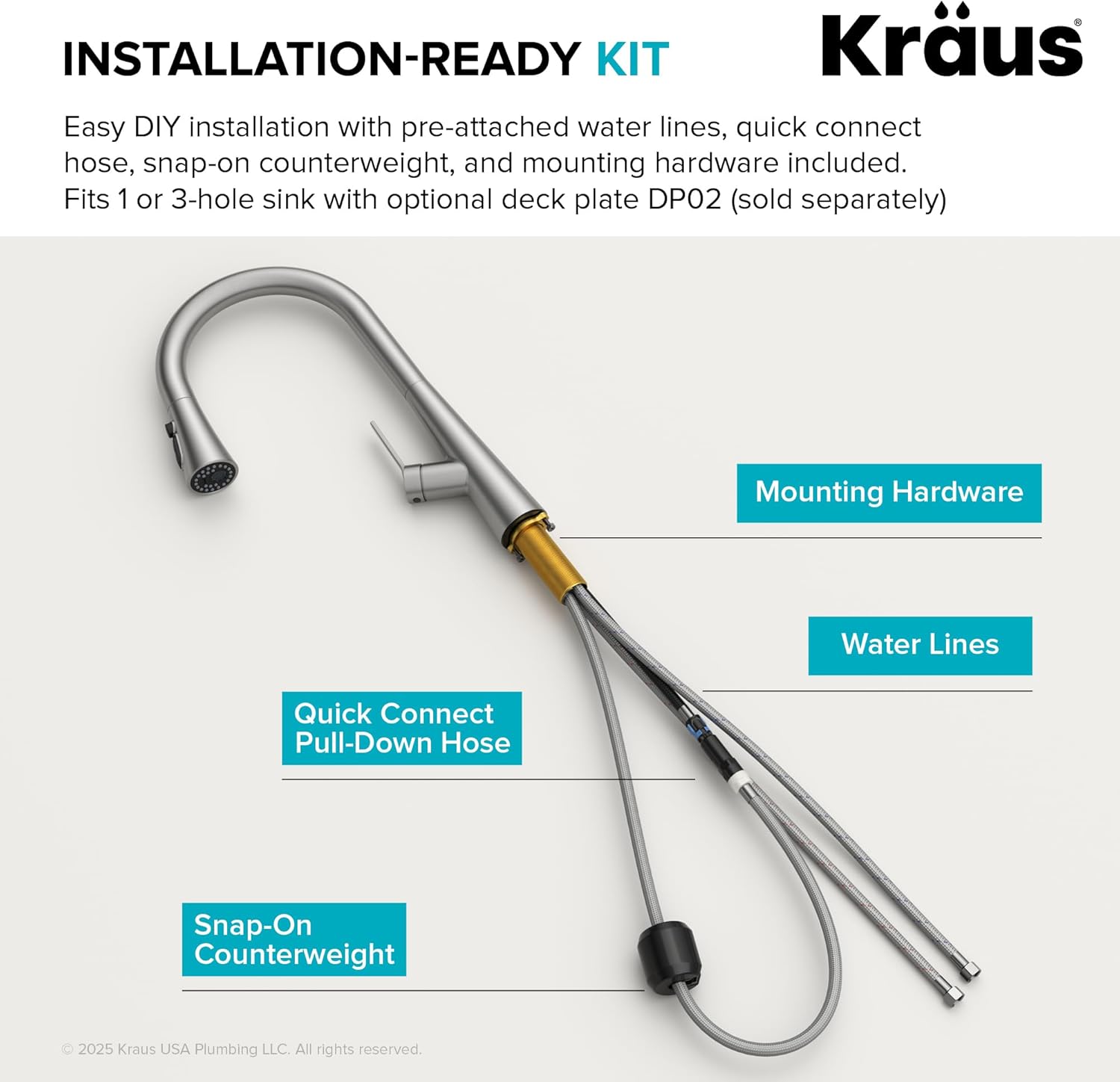 KRAUS Odelia 4-Function Single Handle Pull Down Kitchen Faucet in Matte Black with CleanSweep Blade Spray, KPF-3220MB