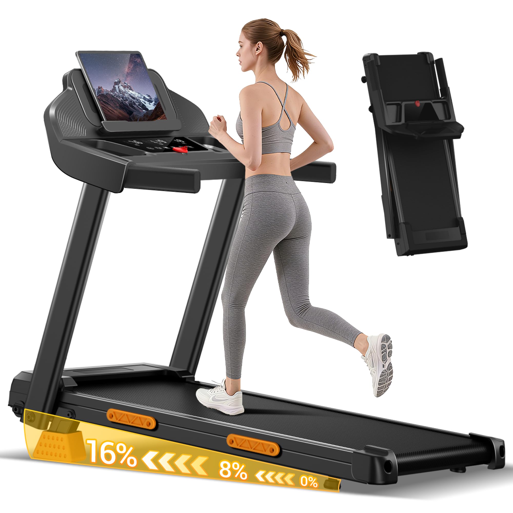 UMAY 16% Incline 4-in-1 Foldable Treadmill, 400 LBS Capacity