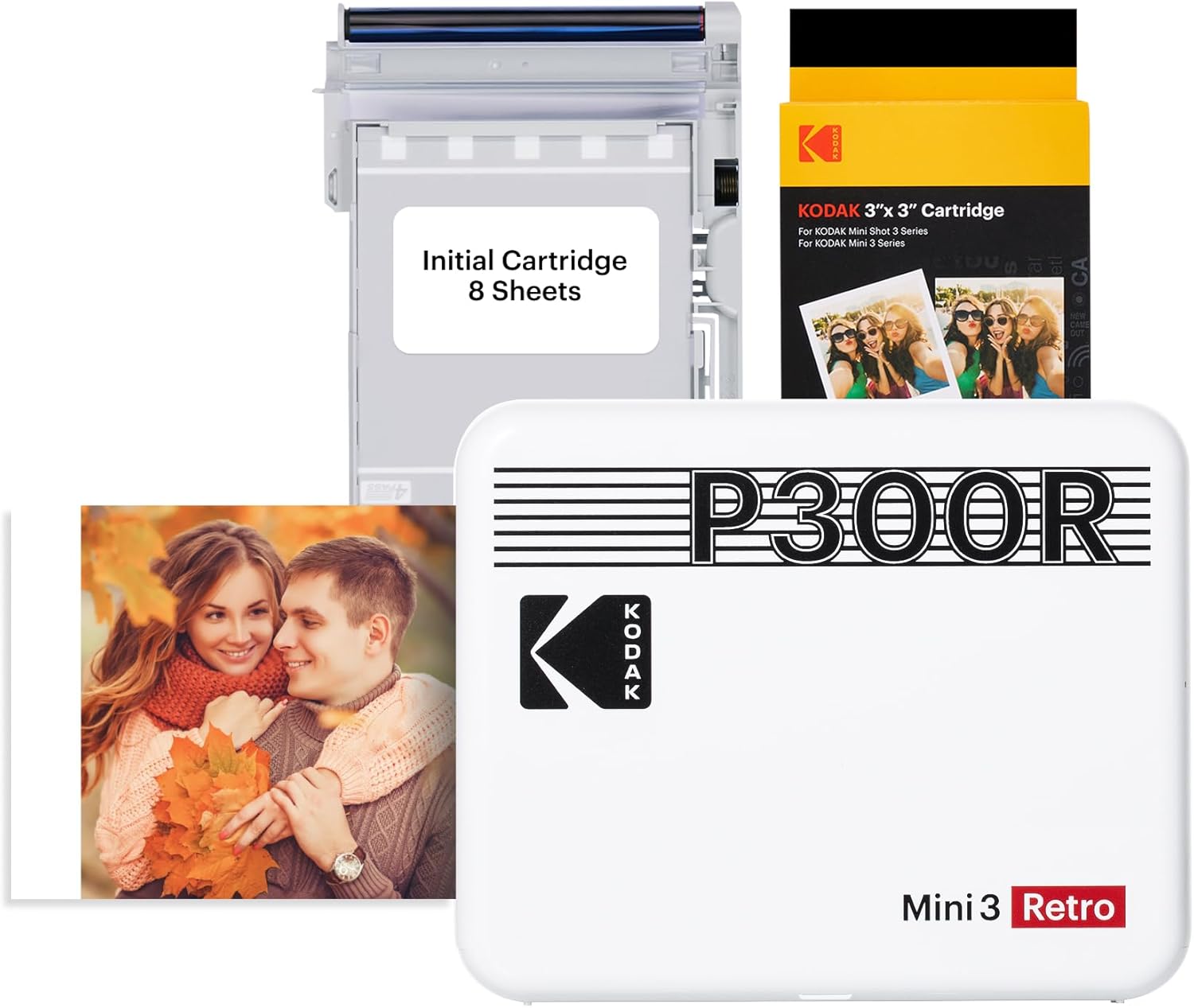 KODAK Mini 3 Retro 3x3'' Portable Photo Printer, 38 Sheets, Bluetooth Smartphone Printer for iPhone & Android, Instant Color Prints, 4PASS Dye Sublimation, White