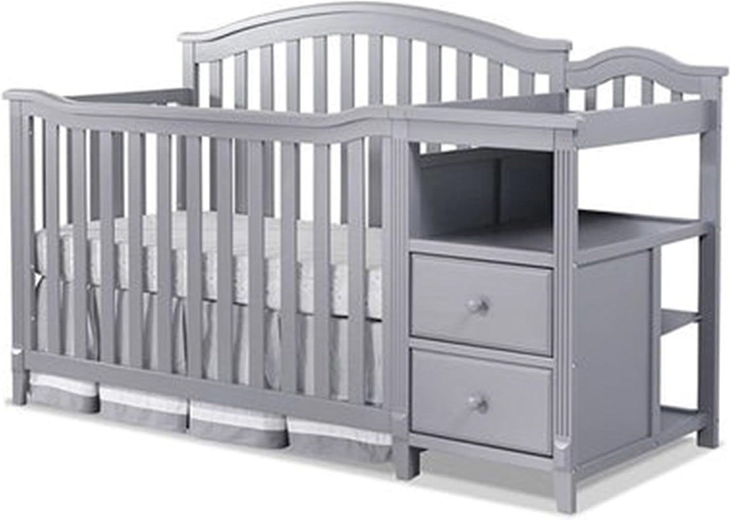 Sorelle Furniture Berkley Crib and Changer with Slat Panel Back Classic -in- Convertible Diaper Changing Table Non-Toxic Finish Wooden Baby Bed Toddler Childs Daybed Full-Size Nursery - Gray