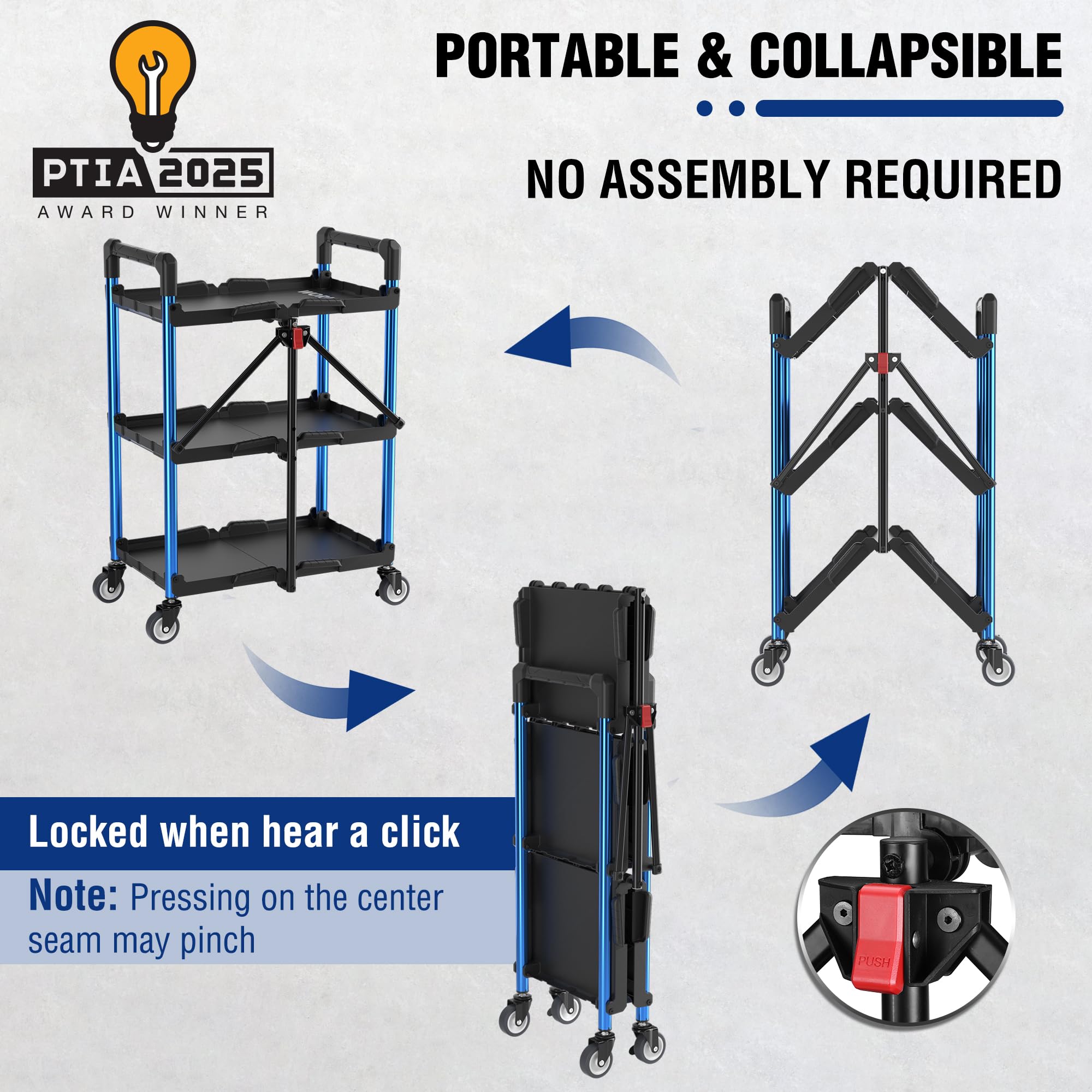 WORKPRO 3-Tier Collapsible Utility Service Cart - 210 LBS Capacity