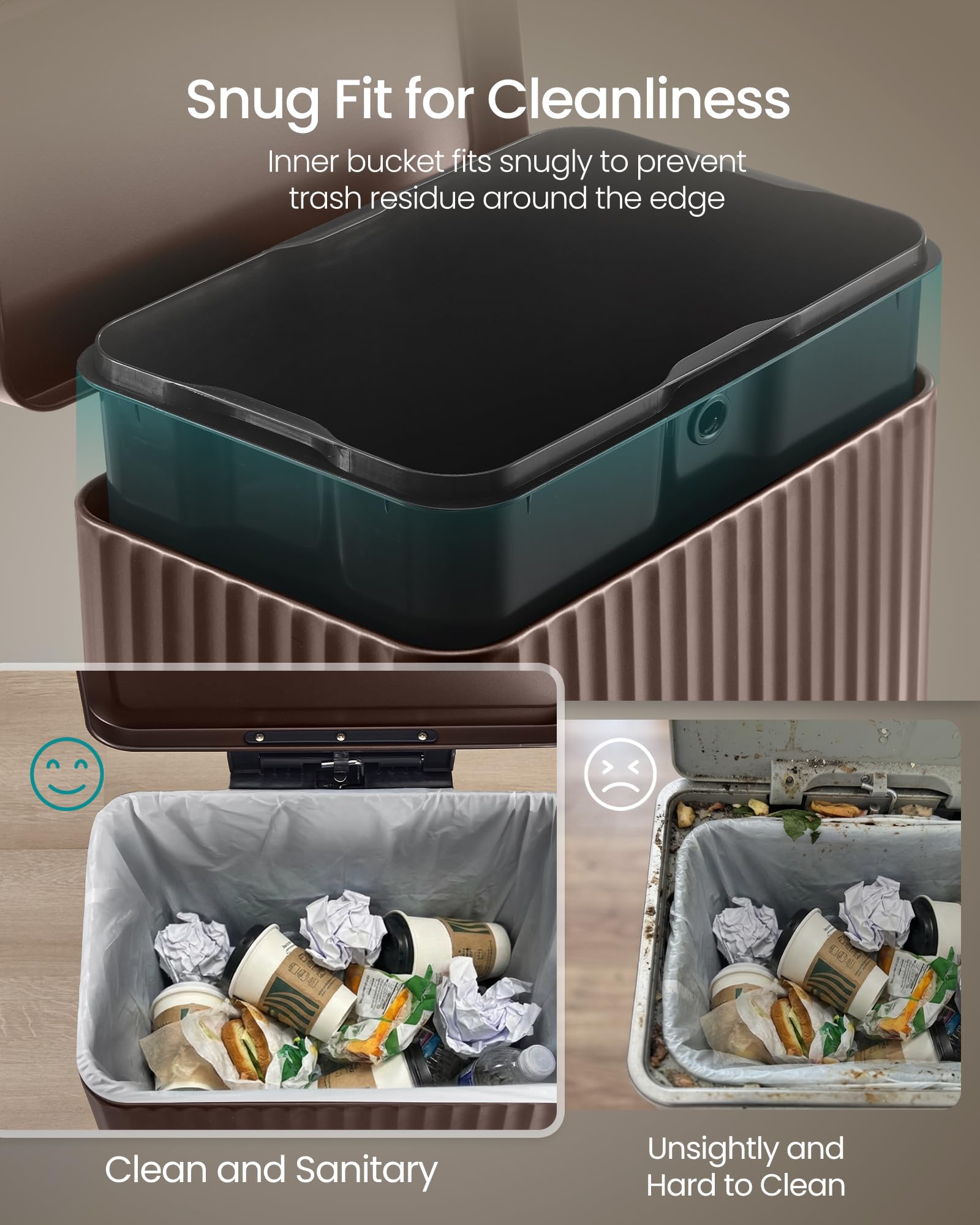 SONGMICS 13 Gallon Stainless Steel Kitchen Trash Can with Lid