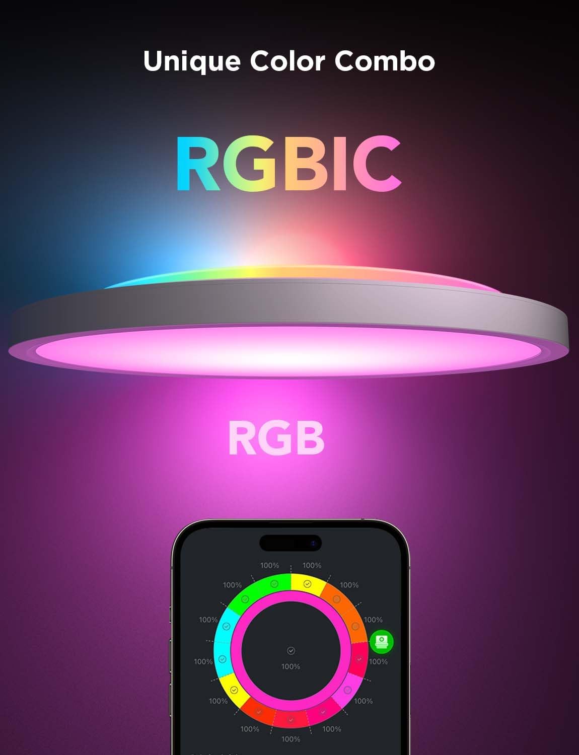 Govee Smart Ceiling Light, RGBIC LED Ceiling Light Fixture, 2400LM Flush Mount Light Fixture, DIY Colors, Works with Alexa, 2200K-6500K Lights for Bedroom, Living Room,12 Inch, (White 2 Packs)