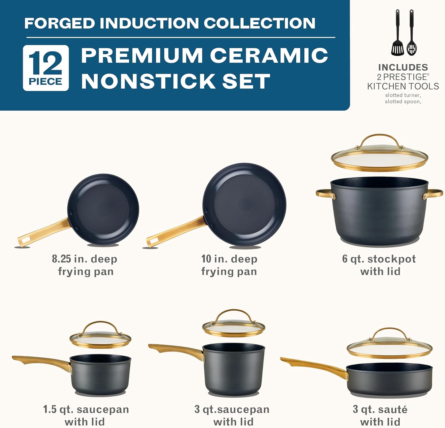 Farberware Forged Induction Ceramic Nonstick Cookware Set, 12-Piece, Black Pots & Pans