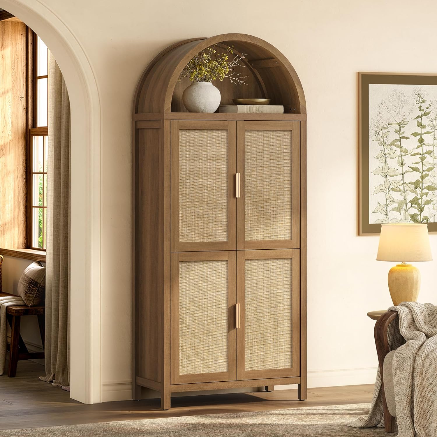 SICOTAS Arched Kitchen Pantry Cabinet for Dining Room, Living Room - 72.8