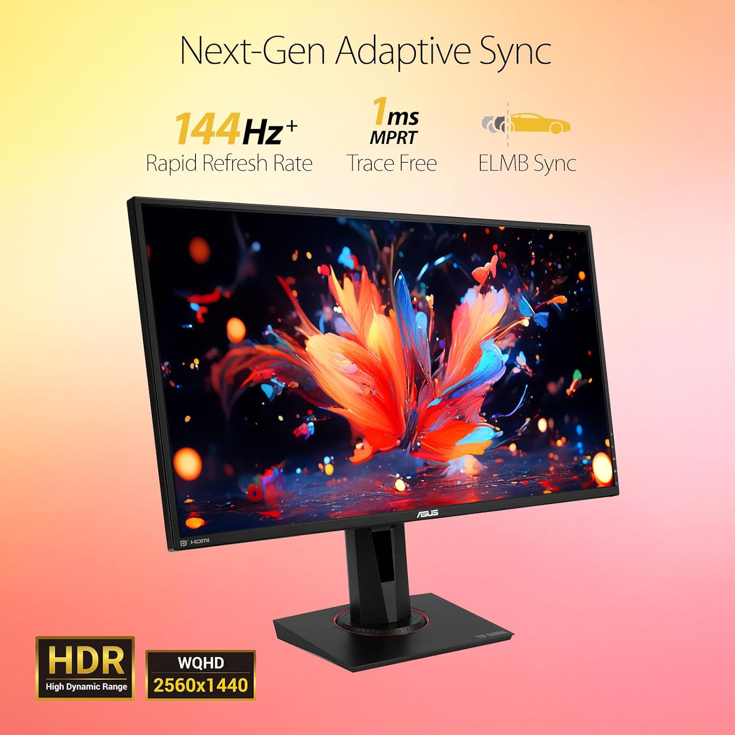 ASUS TUF 27 inch Gaming Monitor, 2K (2560 x 1440), 165Hz, LED Display, 1ms MPRT, G-SYNC Compatible, HDR 10, 99% sRGB, ELMB Sync, Eye Care, VESA Mountable, 1 X DisplayPort, 2 X HDMI, Speaker, Black