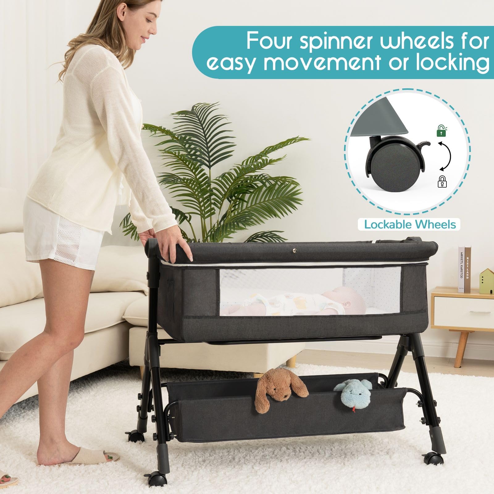BCOL 3 in 1 Baby Bassinet with Wheels & Mosquito Net