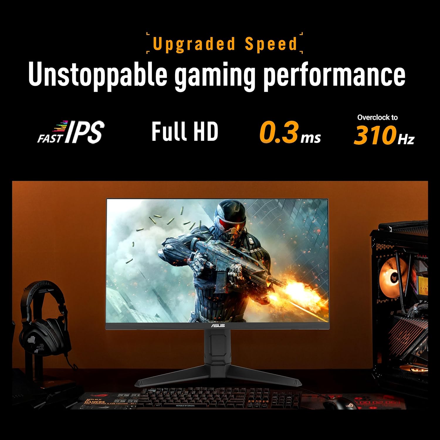 ASUS TUF Gaming Series 5 24.5” 1080P Gaming Monitor (VG259QMRL5A) - Full HD, Fast-IPS Panel, 310Hz, 0.3ms, DisplayHDR400, 99% sRGB, Height Adjustable, DisplayWidget, Gaming AI, 3 yr Warranty