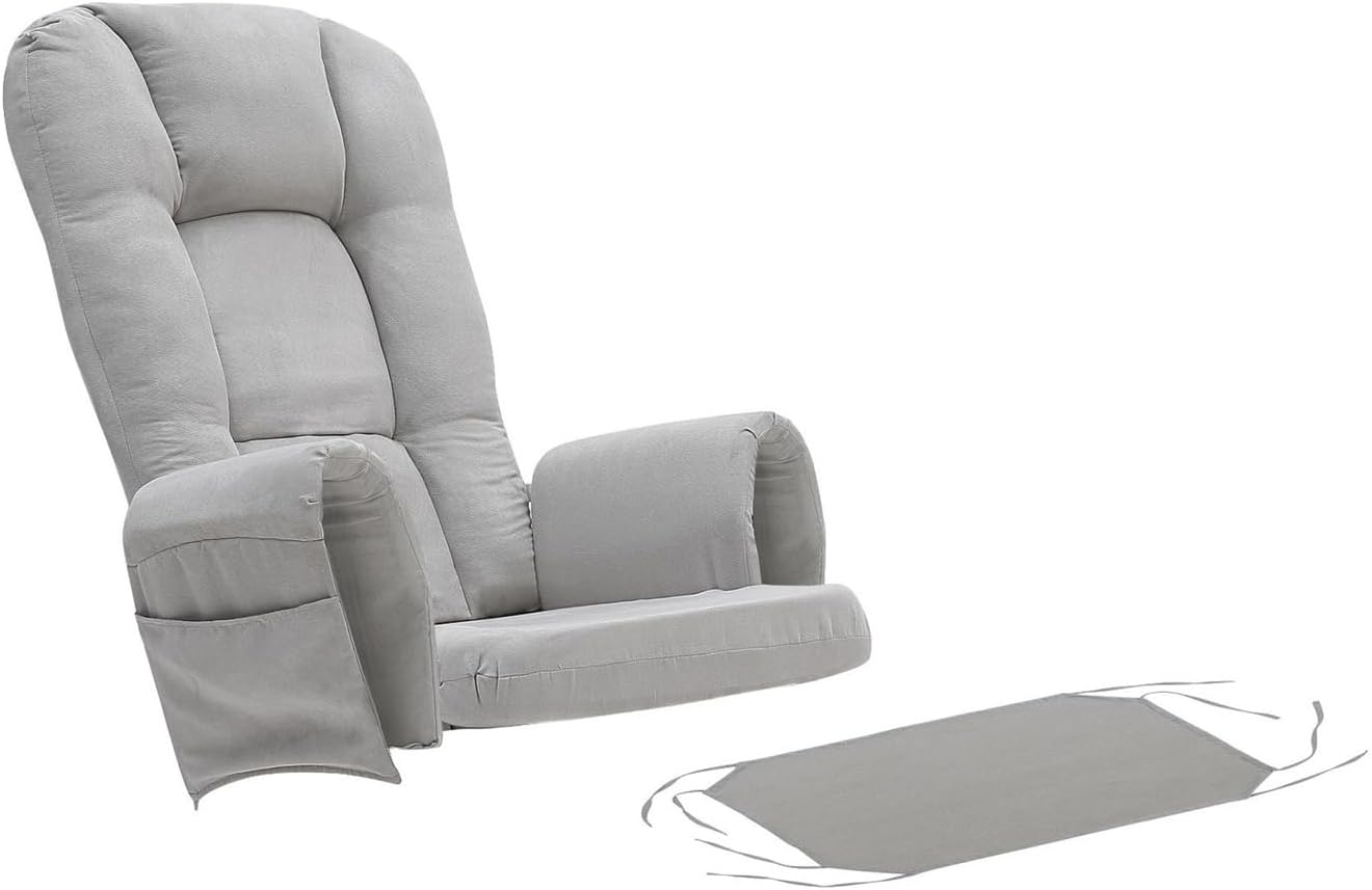 5Pcs Glider Rocker Cushions Set Velvet Glider Rocker Replacement Cushions with Side Storage Pockets, Washable Non Slip (Light Gray)