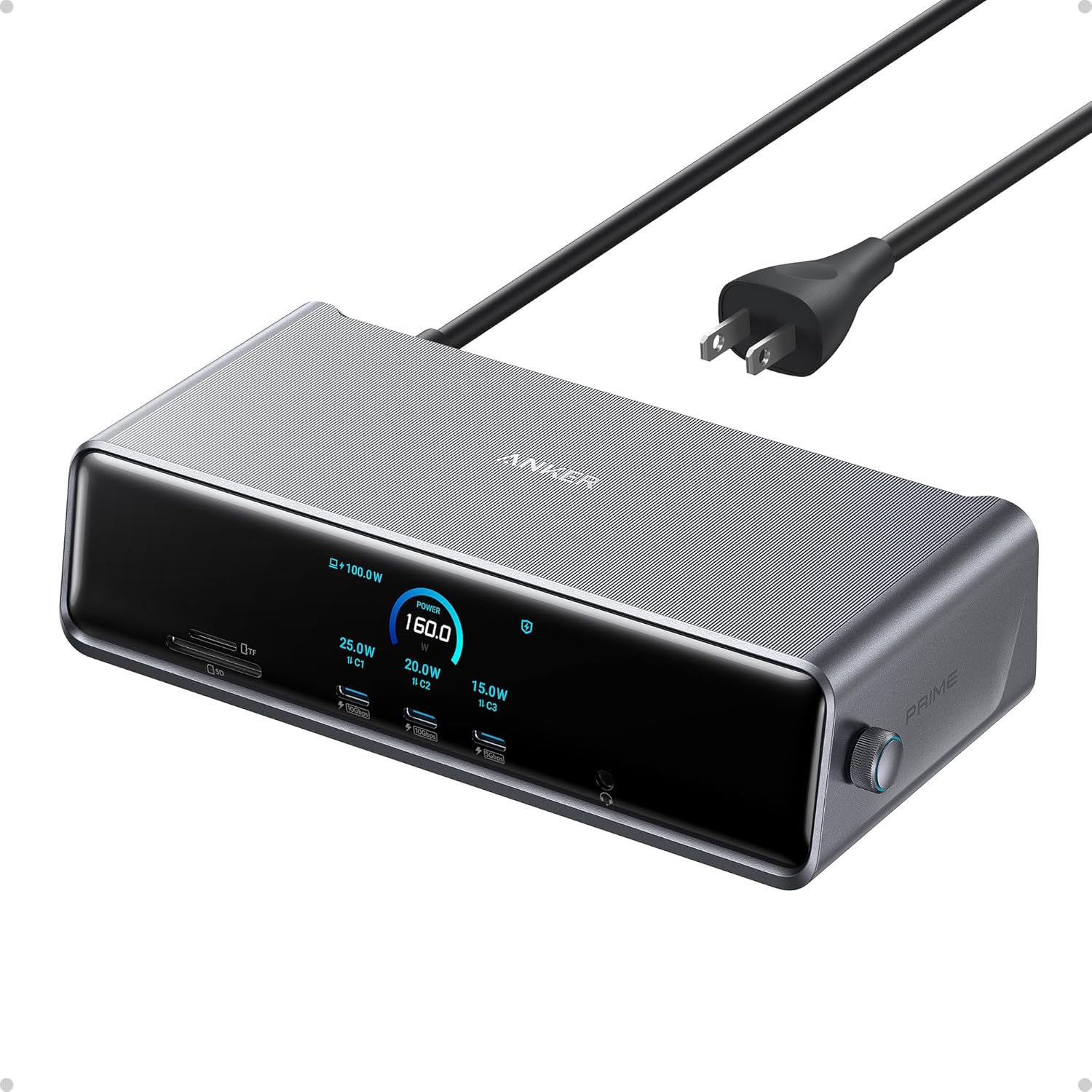 Anker Prime Docking Station (DL7400), 14-Port Triple Display with DisplayLink, 140W Max, Smart Display, Triple 4K 60Hz, Cooling Fan, for Windows Laptops (The Latest DisplayLink Driver Must Installed)