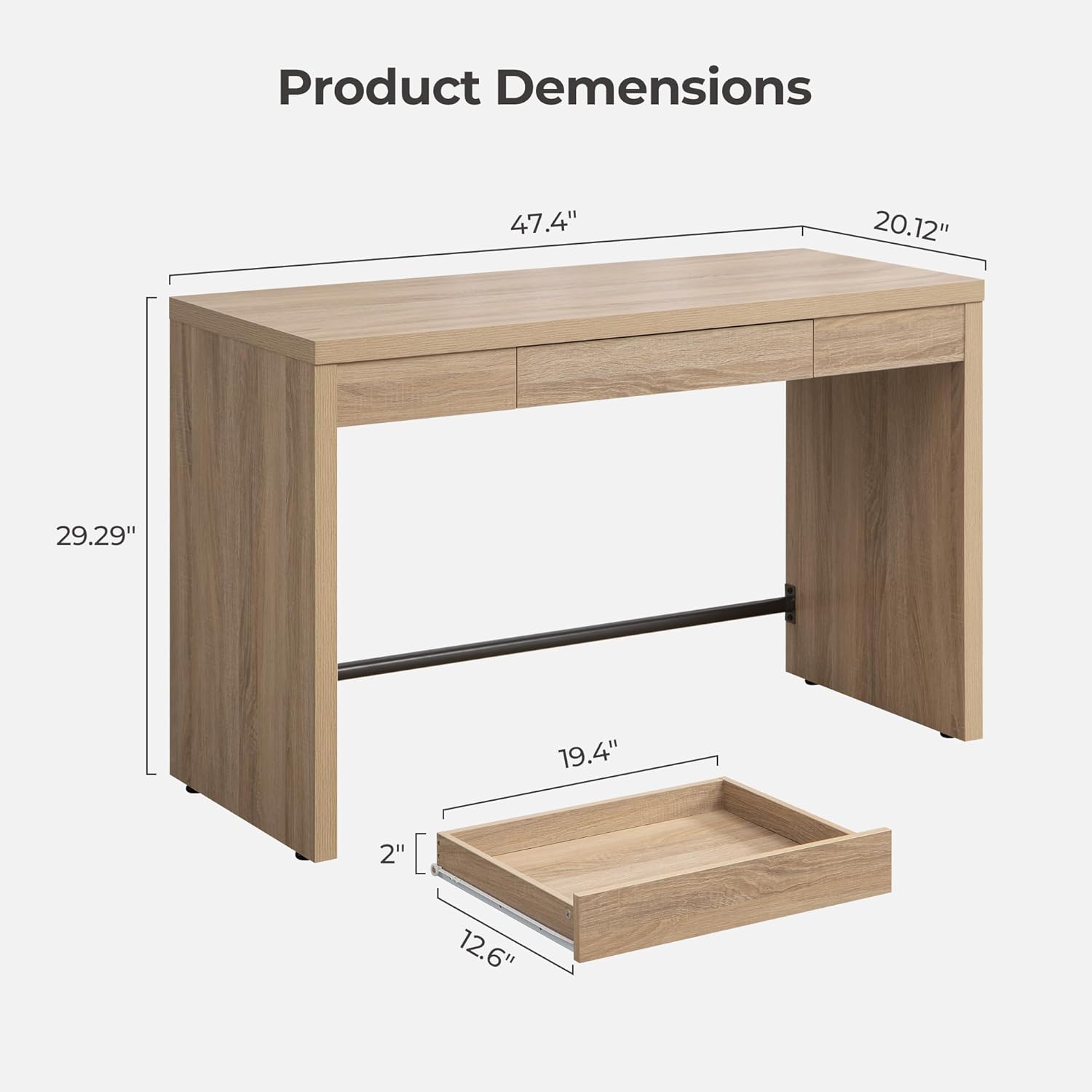 SICOTAS Computer Desk Writing Table - 47-Inch Wooden Study Desk for Bedroom, Farmhouse Home Office Desk with Drawer, Boho Makeup Vanity Table for Dormitory (Reclaimed Light Oak, 1 Piece)