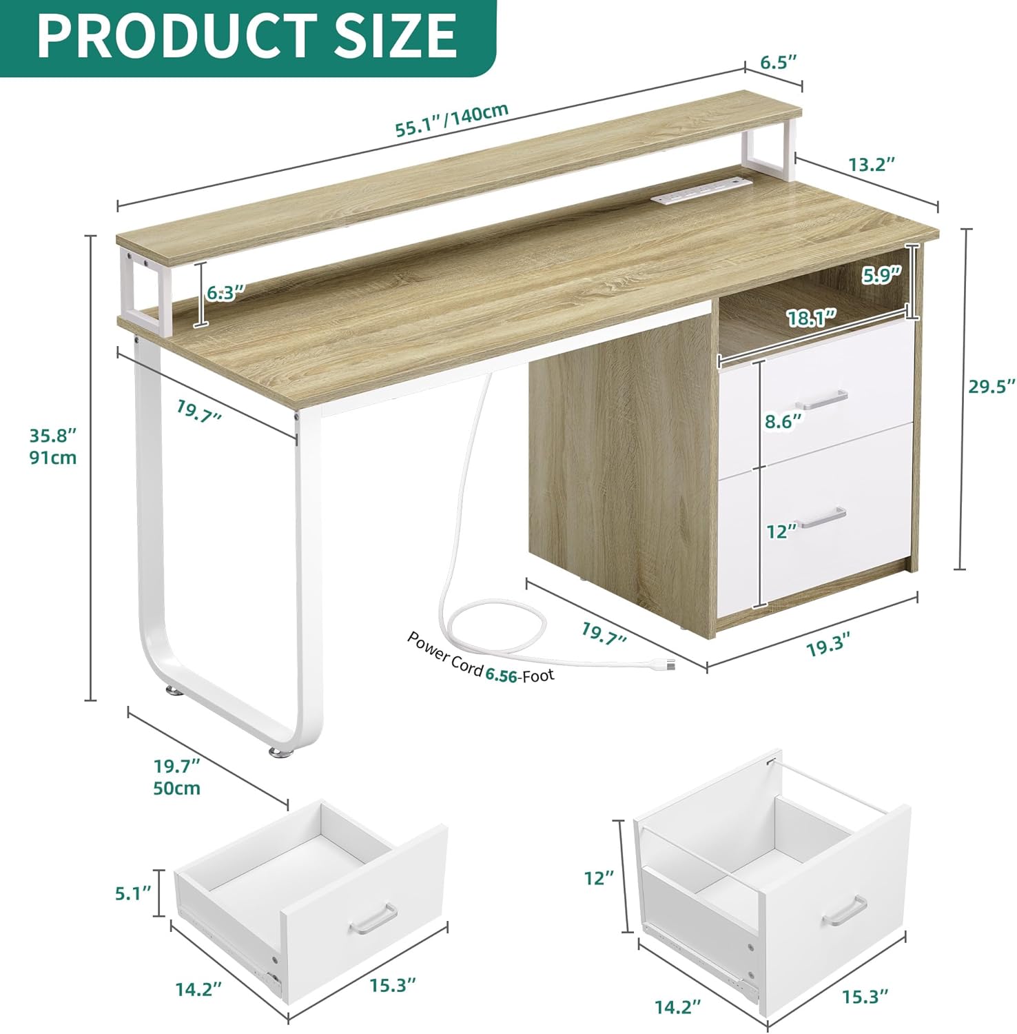 YITAHOME Computer Desk with Drawers, 55