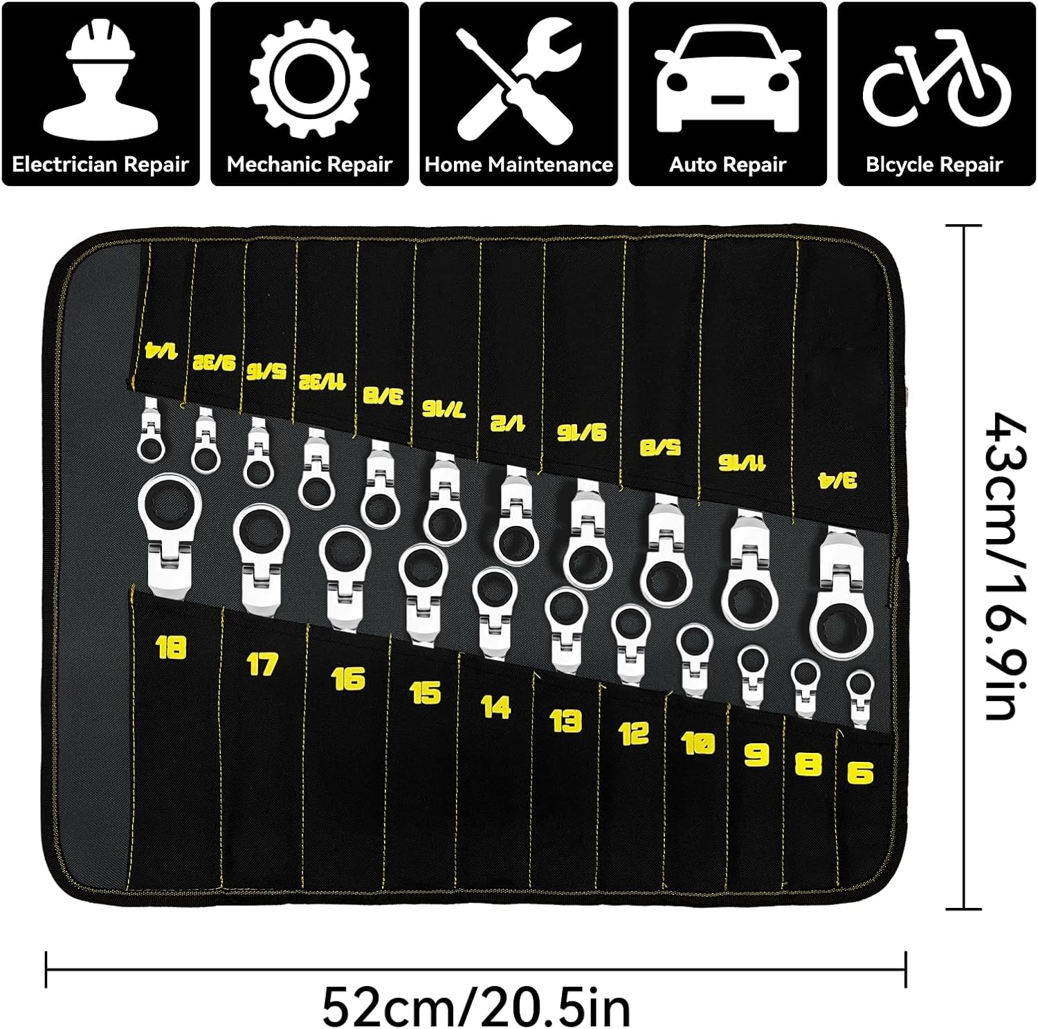 GRENPRO Ratchet Wrenches Set, 23PC Flex Head Ratcheting Wrench Set Metric and Standard & SAE, 6-18mm & 1/4