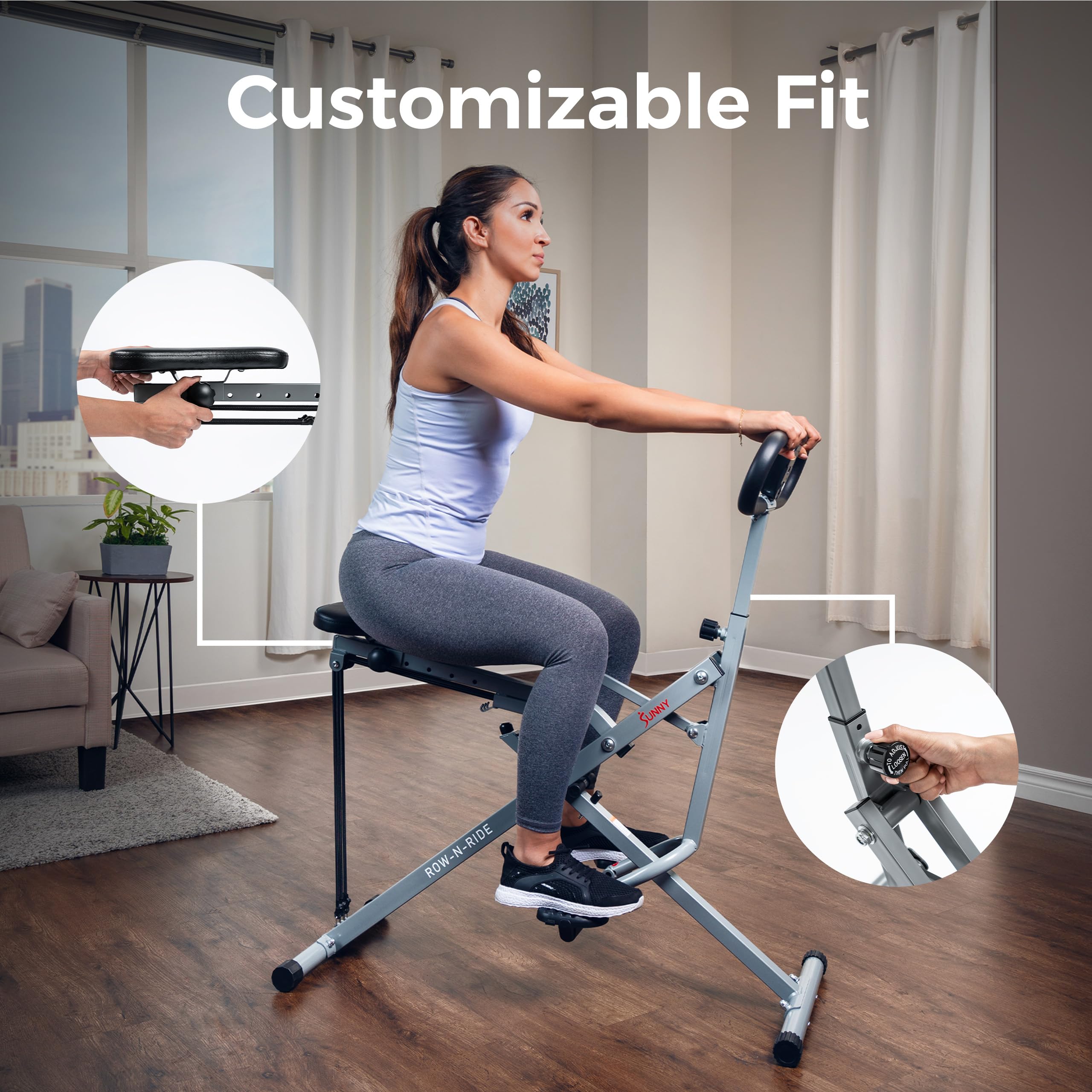 SUNNY HEALTH & FITNESS Smart Row-N-Ride Glute Trainer - Foldable Rower
