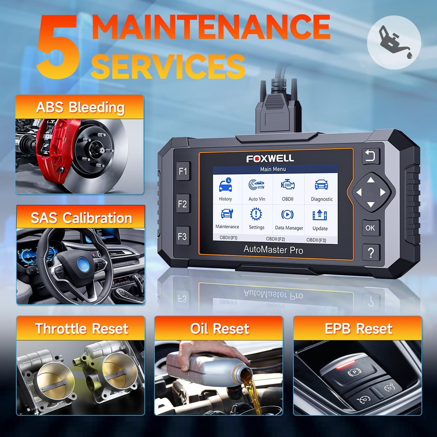 FOXWELL NT614 Elite OBD2 Scanner for DIY Mechanics, Upgrade of NT604, 4 System Diagnostic Tool with 5 Resets (ABS Bleeding, EPB, Oil, SAS, Throttle), Read/Clear Engine/ABS/SRS/Transmission Fault Codes