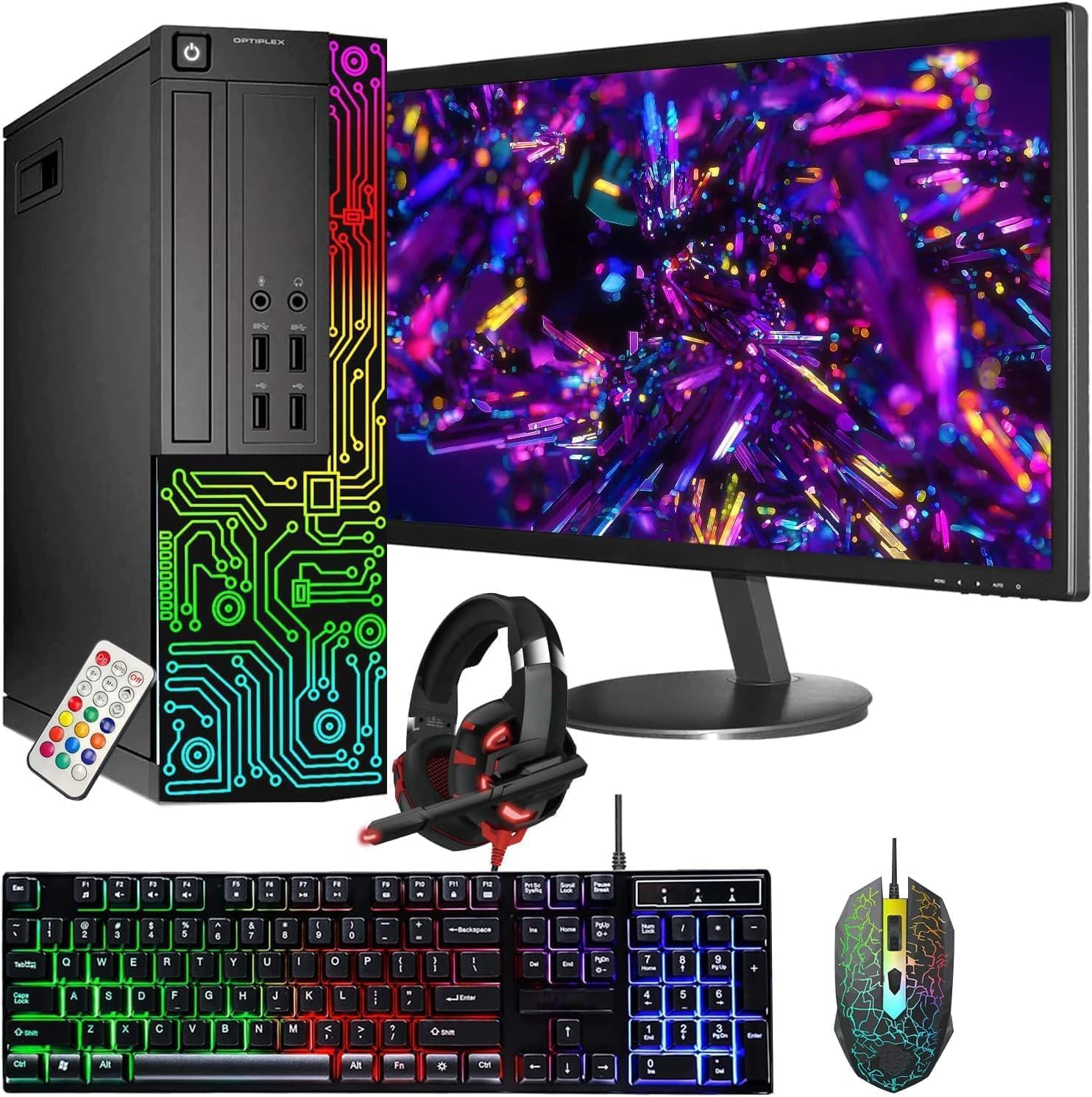 Dell Optiplex Small Desktop Computer (SFF) PC |Intel Core Intel i5 (3.2GHz) | 16GB DDR3 RAM | 512GB SSD | 24 Inch Monitor | RGB Gaming Keyboard & Mouse, Headset | Windows 11 Pro (Renewed)