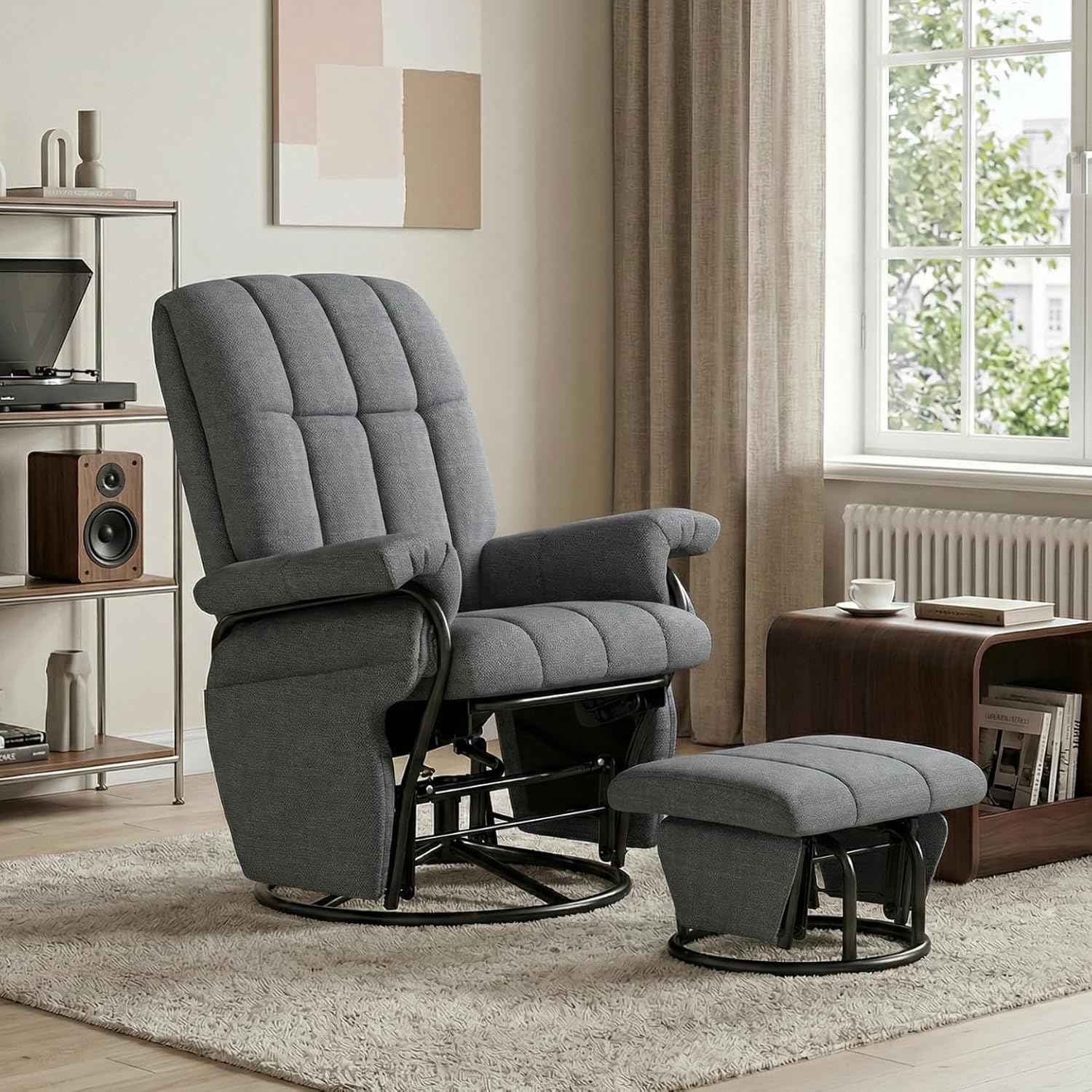 JIASTING 360° Swivel Recliner Chair with Ottoman & Double Side Pockets, Nursing Glider Rocking Recliner Chair, Gliding Chairs for Nursery, Living Room, Bedroom, Office (Gray)