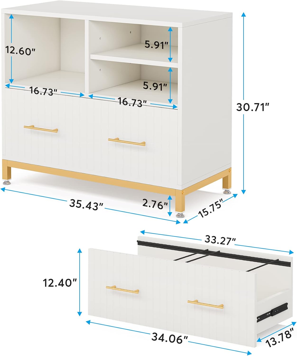 Tribesigns Lateral File Cabinet with Drawer, White Filing Cabinet for Letter/Legal/A4 Size Files, 35.4