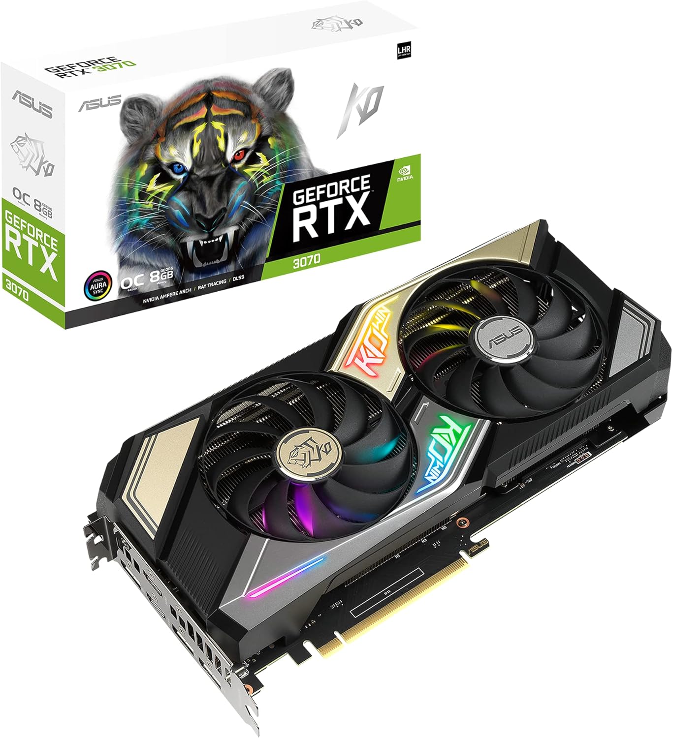 ASUS KO NVIDIA GeForce RTX 3070 V2 OC Edition 8GB GDDR6 Gaming Graphics Card (PCIe 4.0, 8GB GDDR6 Memory, LHR, HDMI 2.1, DisplayPort 1.4a, Axial-tech Fan Design, 0dB Technology, Enduring capacitors)