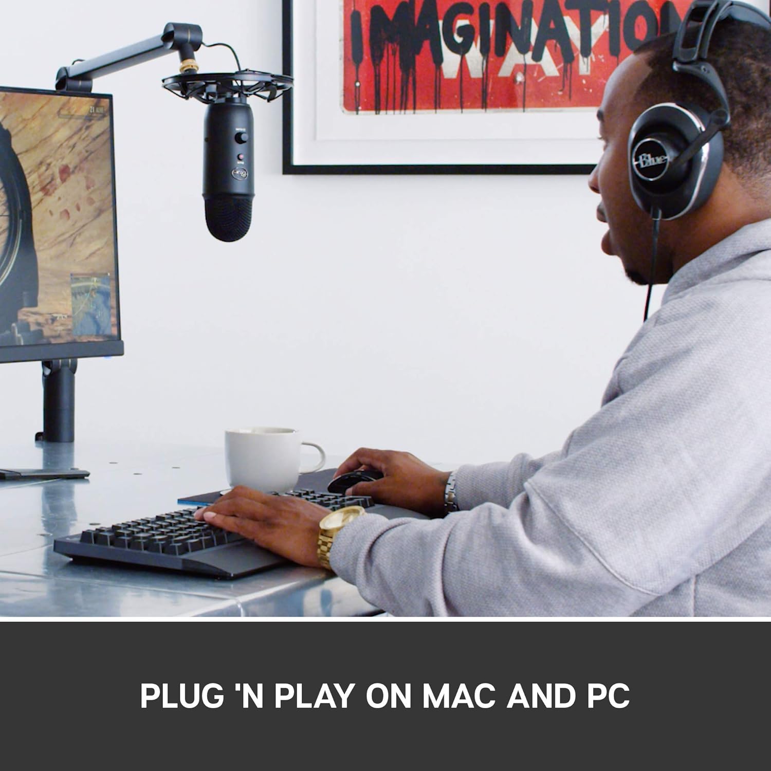 Blue Yeticaster Pro Broadcast Bundle with Yeti USB Microphone for Gaming, Recording, Streaming, Podcasting, Radius III Shockmount, Compass Mic Boom Arm, Blue VO!CE - Blackout