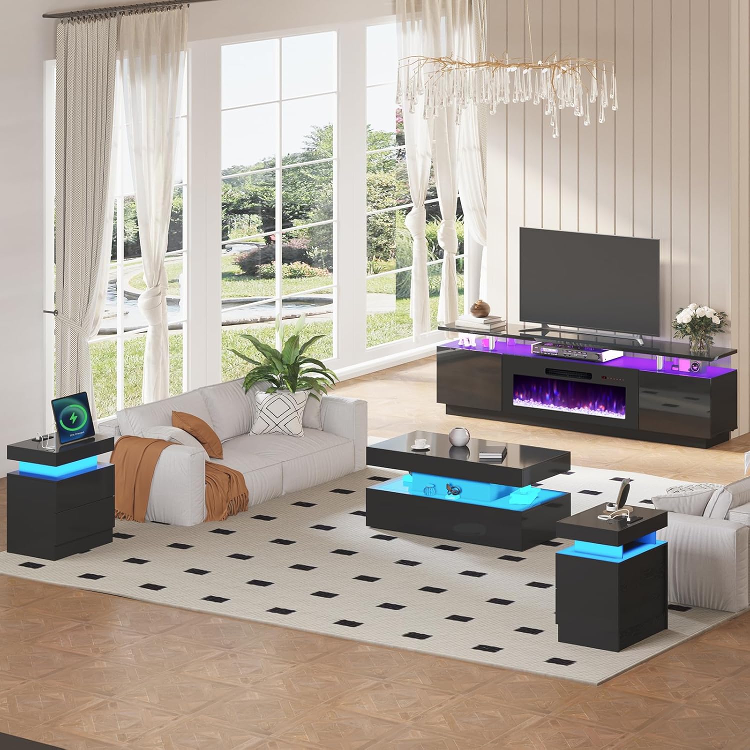 AMERLIFE 5 Piece Modern Living Room Table Set, Includes 80