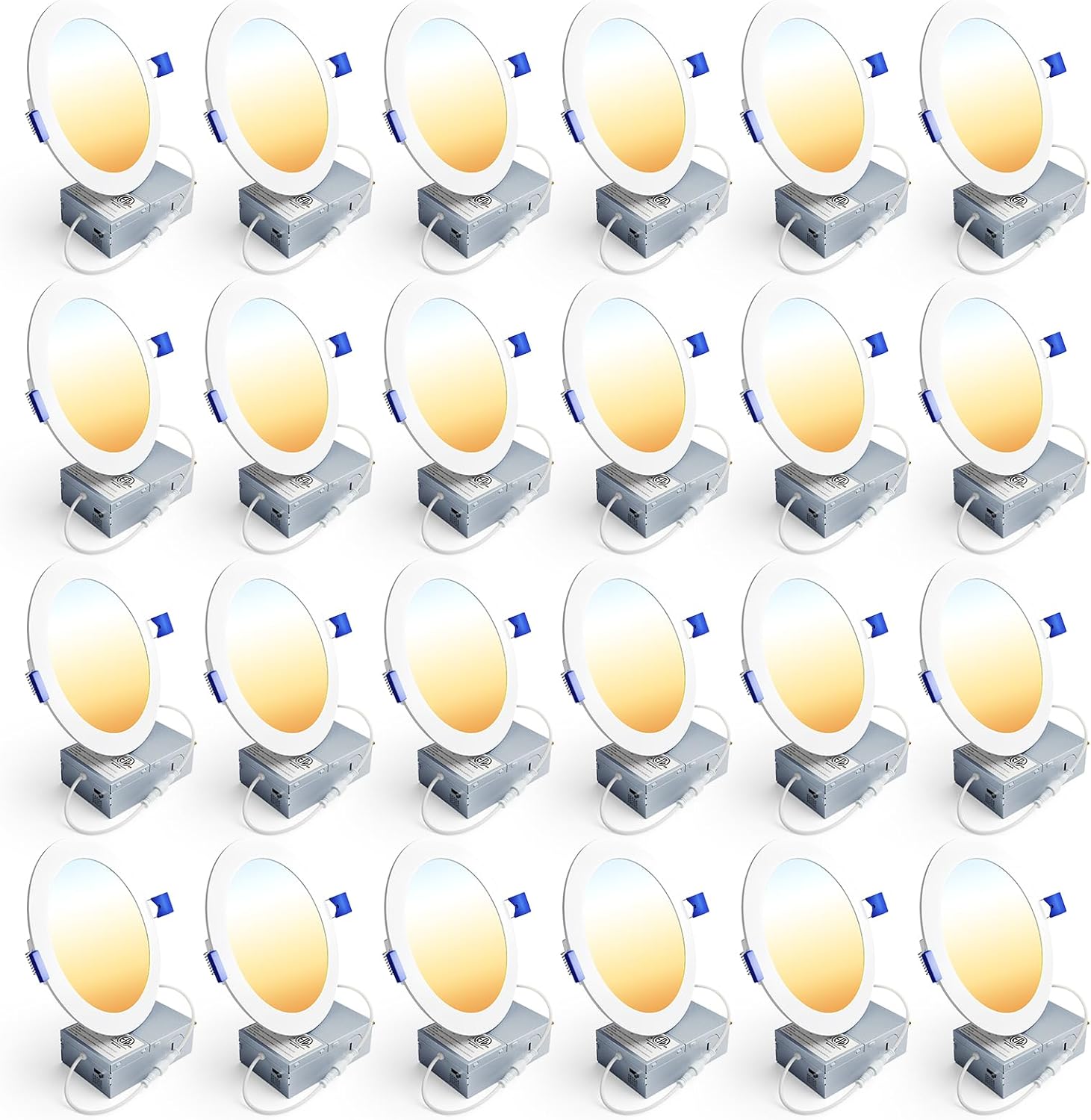 Ensenior 24 Pack 6 Inch LED Recessed Ceiling Light, Dimmable, 2700K-5000K 5CCT, 1200LM 12W 120V, High Brightness Canless Wafer Downlight - ETL&FCC&IC