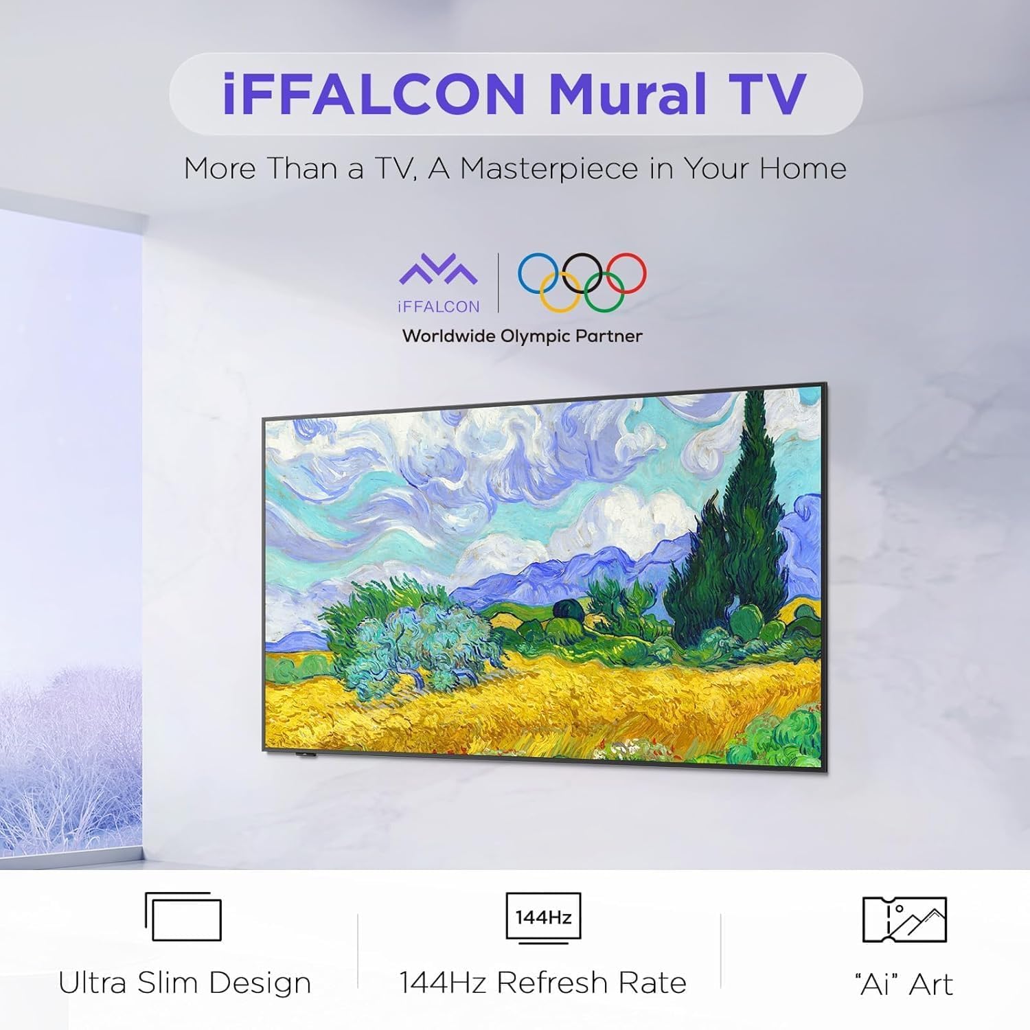 iFFALCON 55-Inch Class QLED 4K F75 Smart TV, Ultra-Slim 1.1'' Floating Picture Frame TV, Seamless Wall-Mount Installation | Dolby Vision IQ, 144Hz, Google TV, Alexa | Works w/Legacy Devices