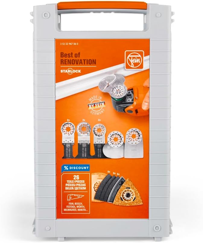 Fein Best of Starlock Renovation Set - 26-Piece Kit for Cutting, Sanding and Scraping Tasks in Wood, Metal and Other Materials, Compatible with Multi-Tools - 35222967060