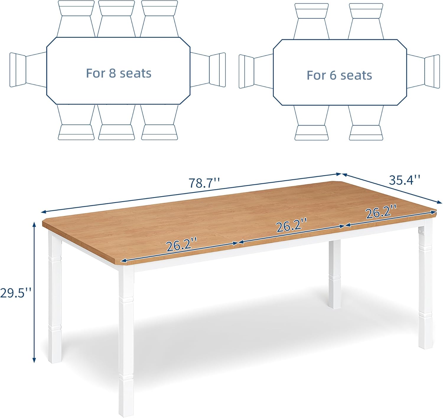 Garvee Large Dining Table for 6-8 People, 79