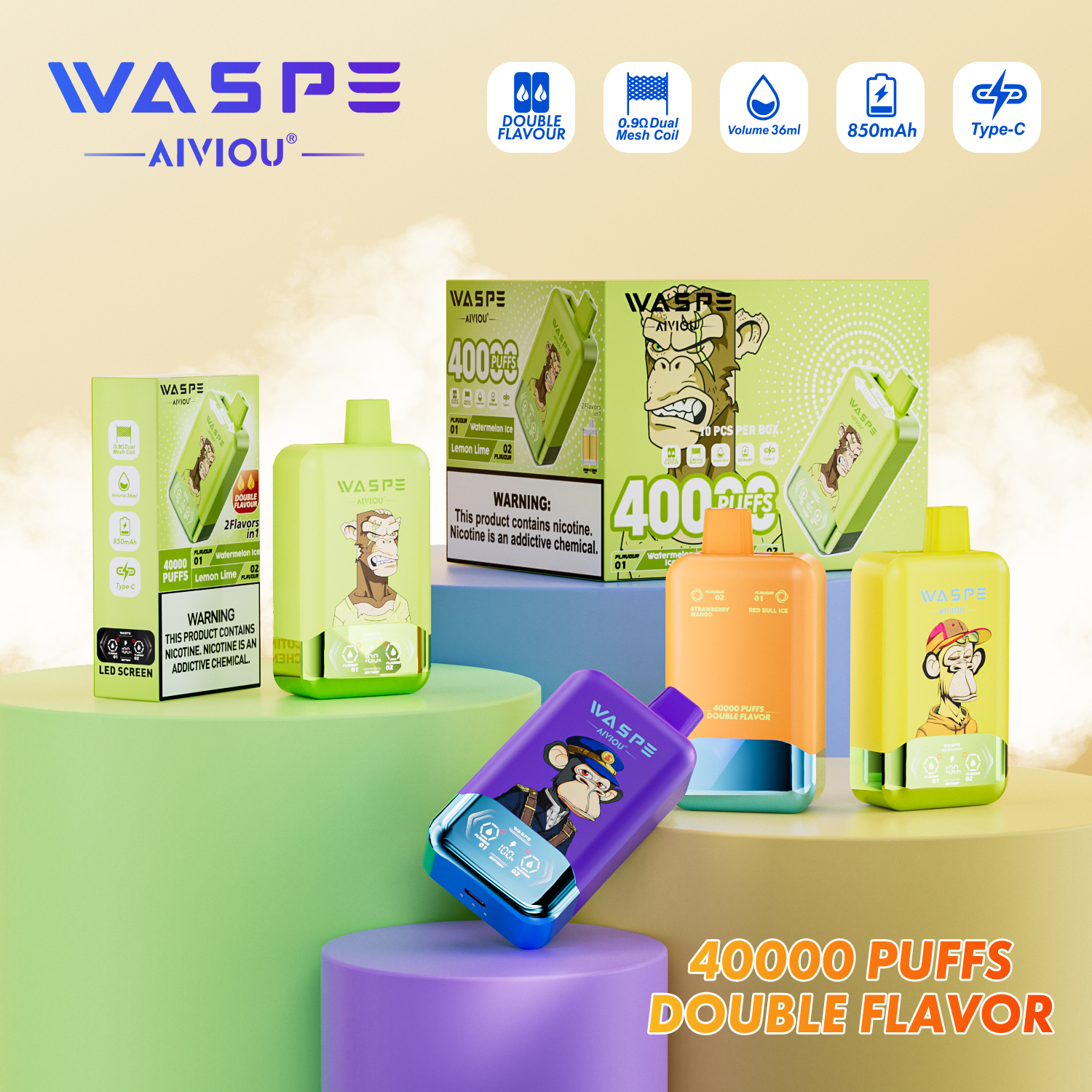 EU warehouse WASPE 2 In 1 40000 Puffs 40K Disposable Vape Einweg Vape