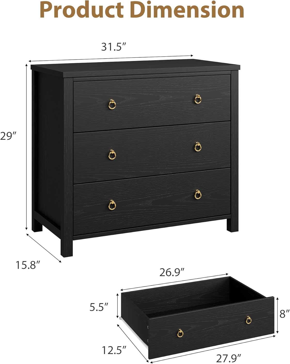 IDEALHOUSE 3 Drawer Dresser for Bedroom, 29