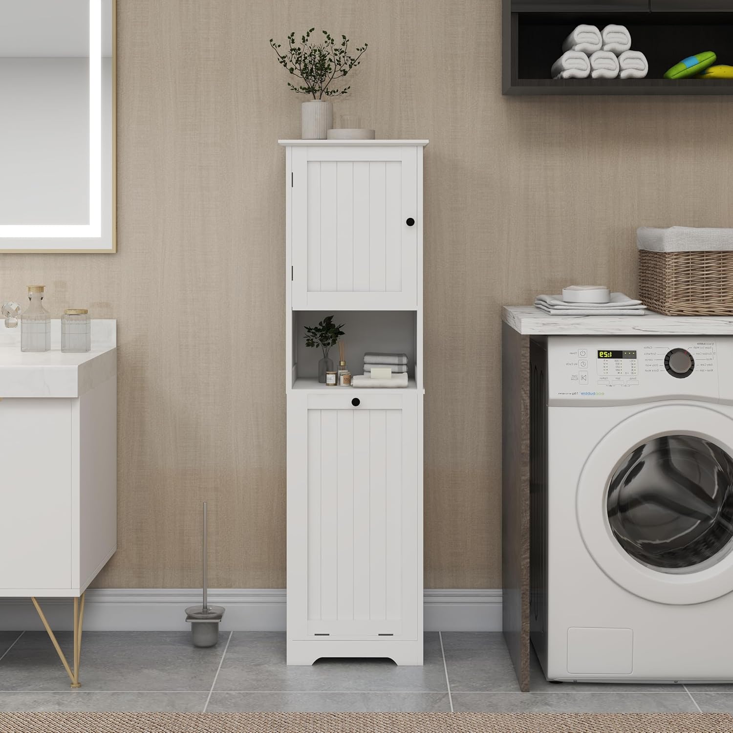 Tidyard One-Compartment One-Door Tilt-Out Laundry Sorter Cabinet - Simple and Stylish Cabinet Side Storage Organizer, Entryway Storage Unit Console Table, Bathroom Furniture Home Decor YFXW1120P146256