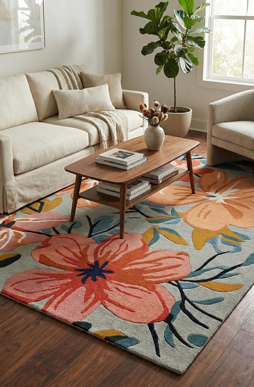 Restoration and Renovation Hand-Tufted Floral Wool Rug | Modern Colorful Flower Design, Thick and Soft Indoor Area Carpet for Living Room, Bedroom, Dining Room décor (4' x 6', S/R 01)