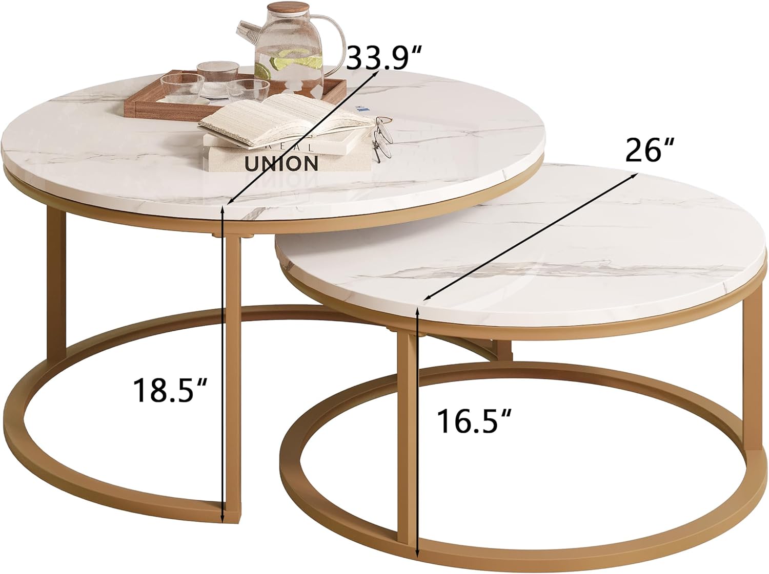 WiberWi Round Coffee Table Nesting Tables Set of 2, Large : Ø 34.0