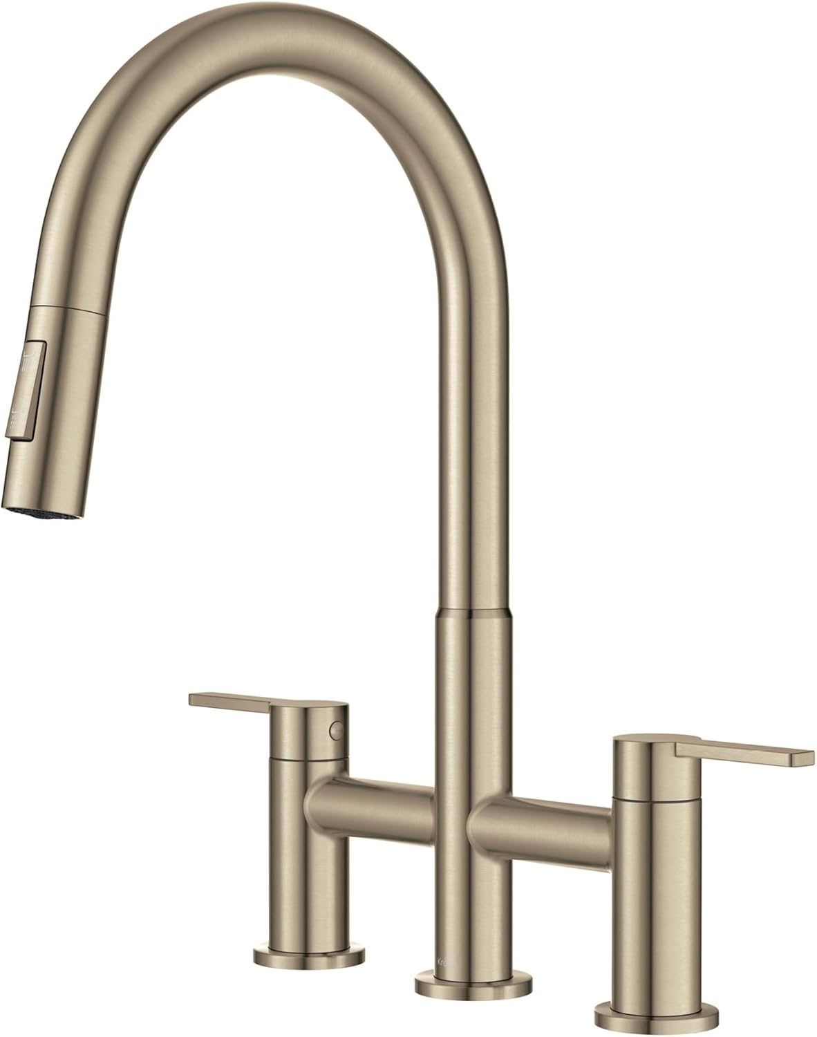 KRAUS Oletto Bridge Kitchen Faucet with Pull-Down Sprayhead in Spot-Free Antique Champagne Bronze, KPF-3122SFACB