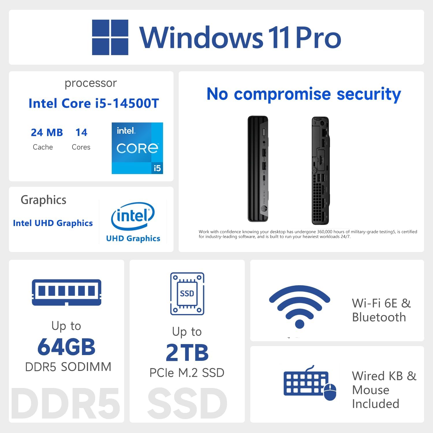 HP ProDesk 400 G9 Mini Business Desktop, 13th Gen Intel 14-Core i5-14500T, 16GB DDR5, 1TB SSD, Wi-Fi 6E, HDMI, DP, Support 3-Monitor 4K, Wired KB and Mouse, Windows 11 Pro, 64GB Flash Drive Bundle