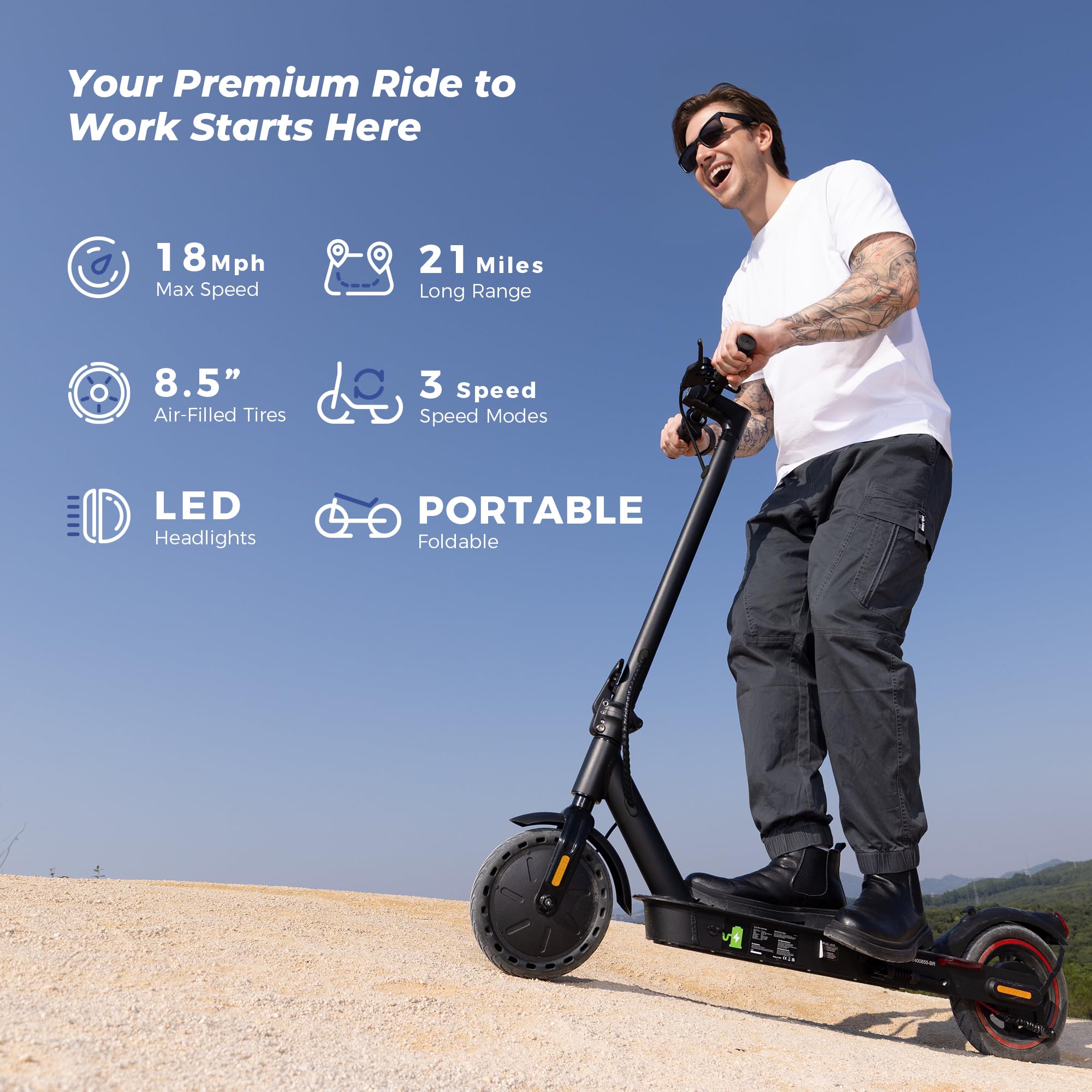 WAWSCOTE Electric Scooter for Adults - 500W Motor, 21 Miles Range